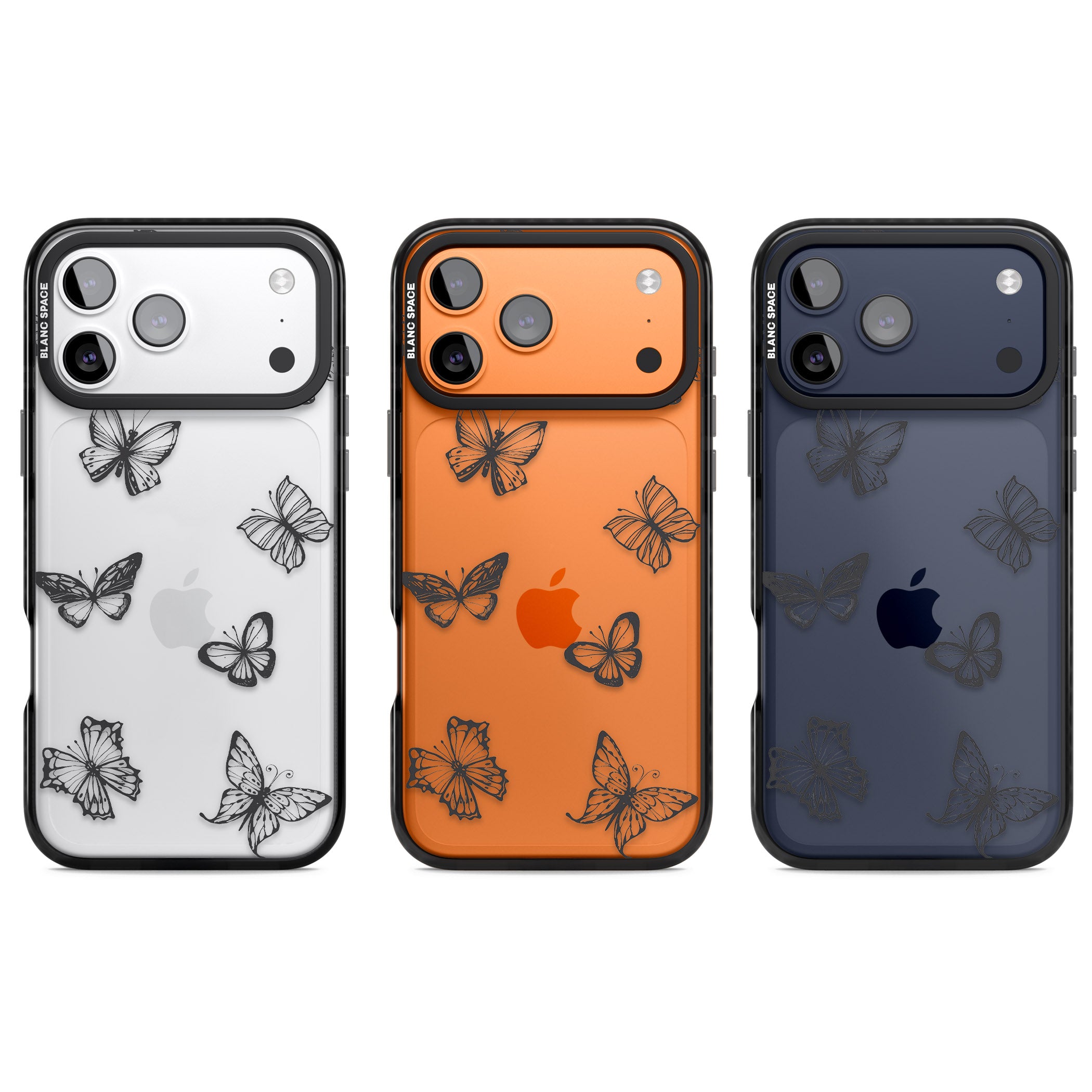 Grey Butterfly Line Pattern iPhone 17 Pro Impact Black Phone Case APT Impact Protection