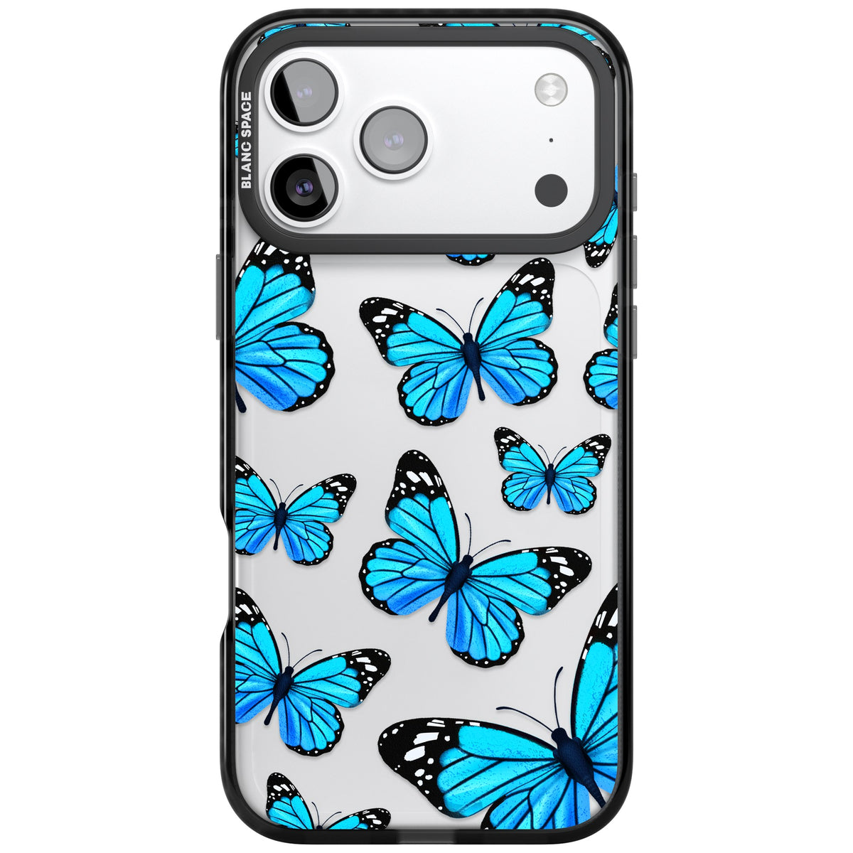 Azure Butterflies iPhone 17 Pro Max Impact Black Phone Case front