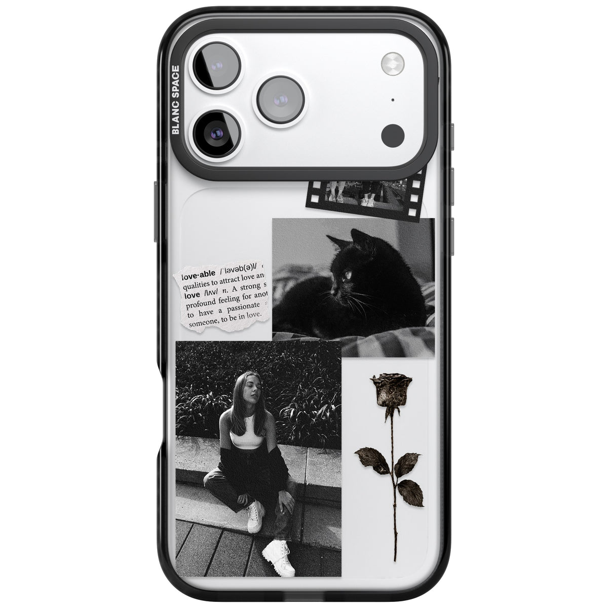 Personalised Black & White Scrapbook Photos iPhone 17 Pro Max Impact Black Phone Case front