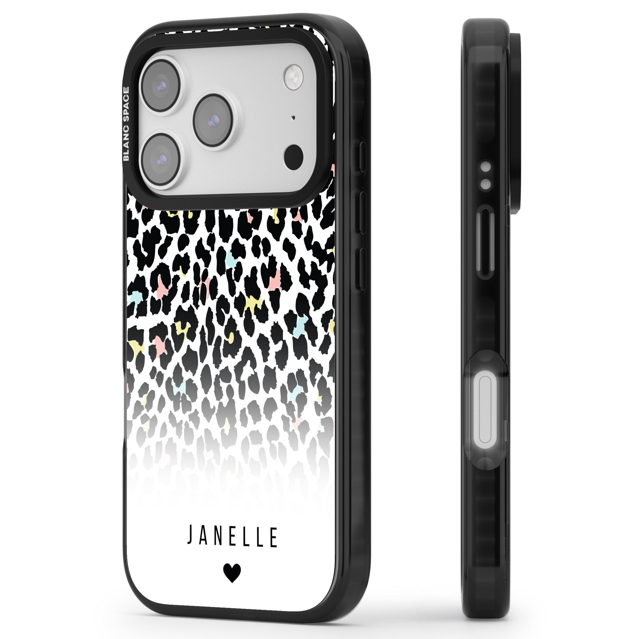 Personalised Pastel Leopard iPhone 17 Pro Impact Black Phone Case Side Profile