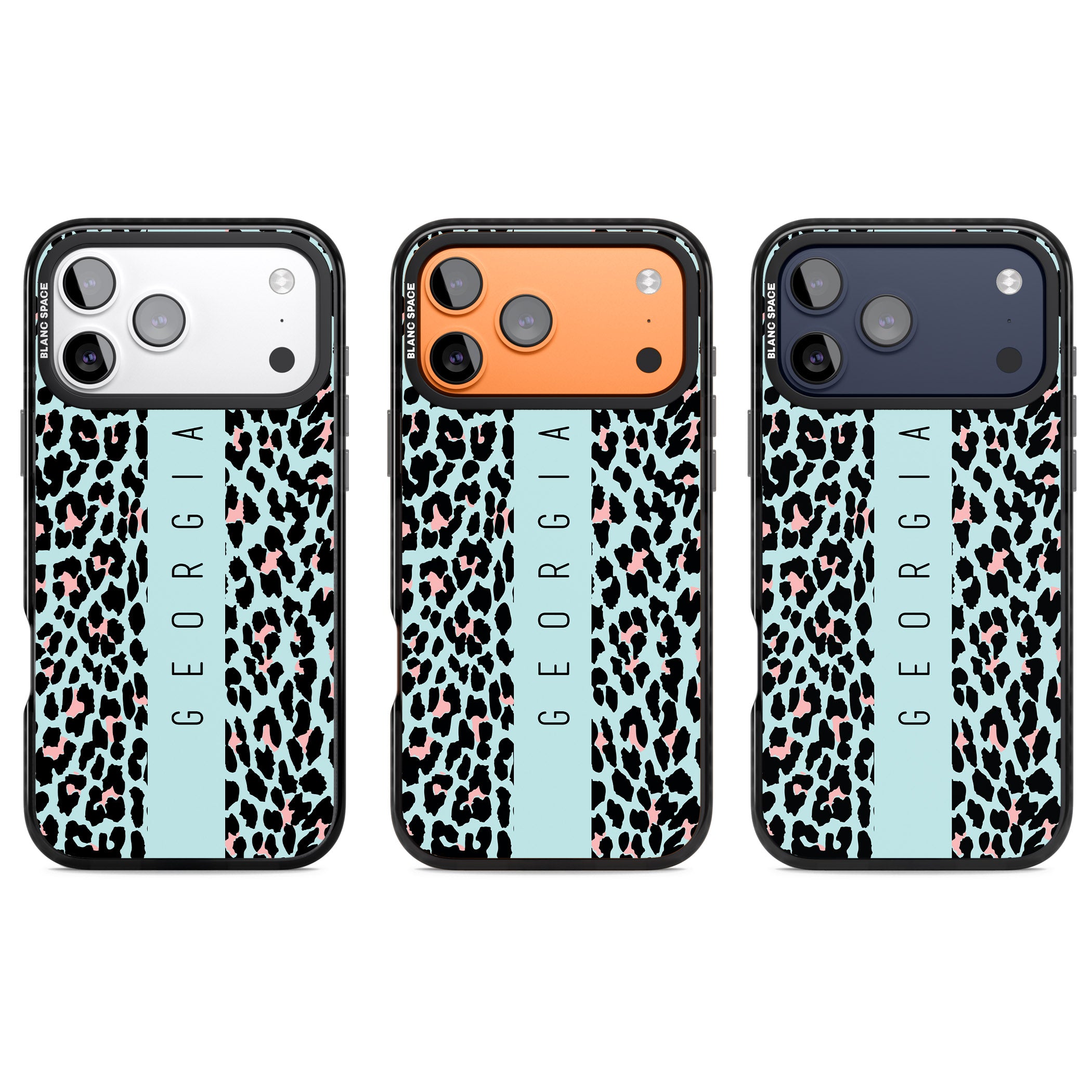 Personalised Blue Leopard iPhone 17 Pro Impact Black Phone Case APT Impact Protection