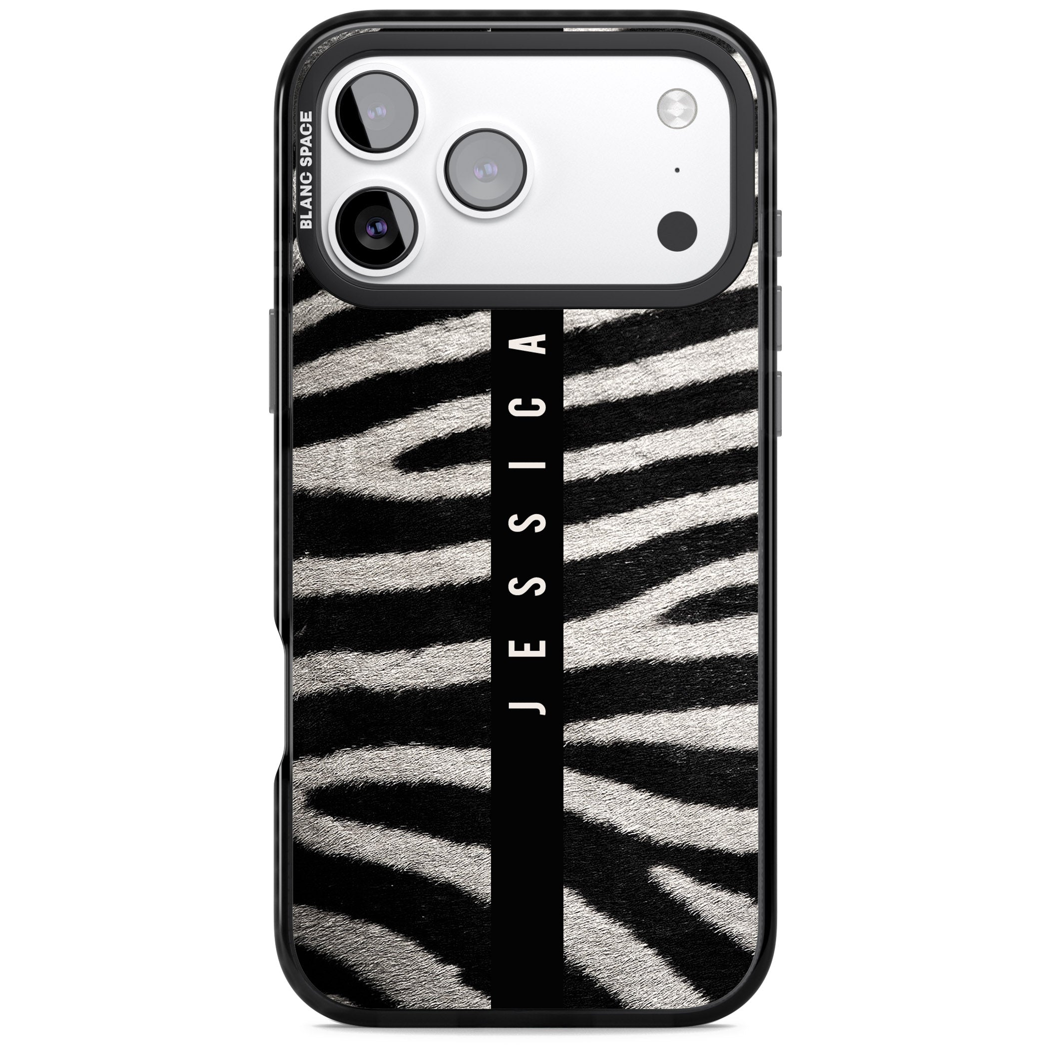 Personalised Zebra Print iPhone 17 Pro Impact Black Phone Case