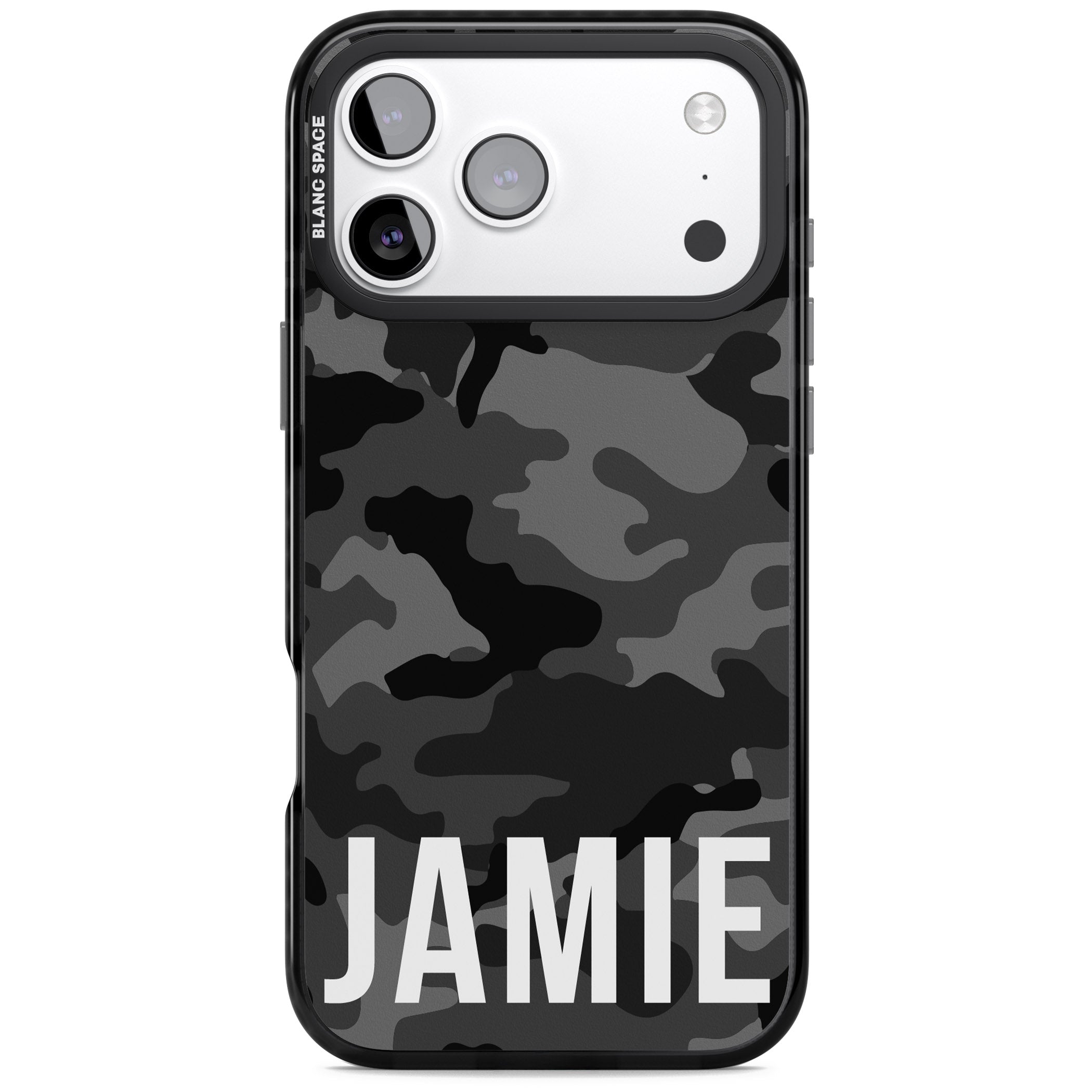 Personalised Black Camo Name Horizontal iPhone 17 Pro Impact Black Phone Case