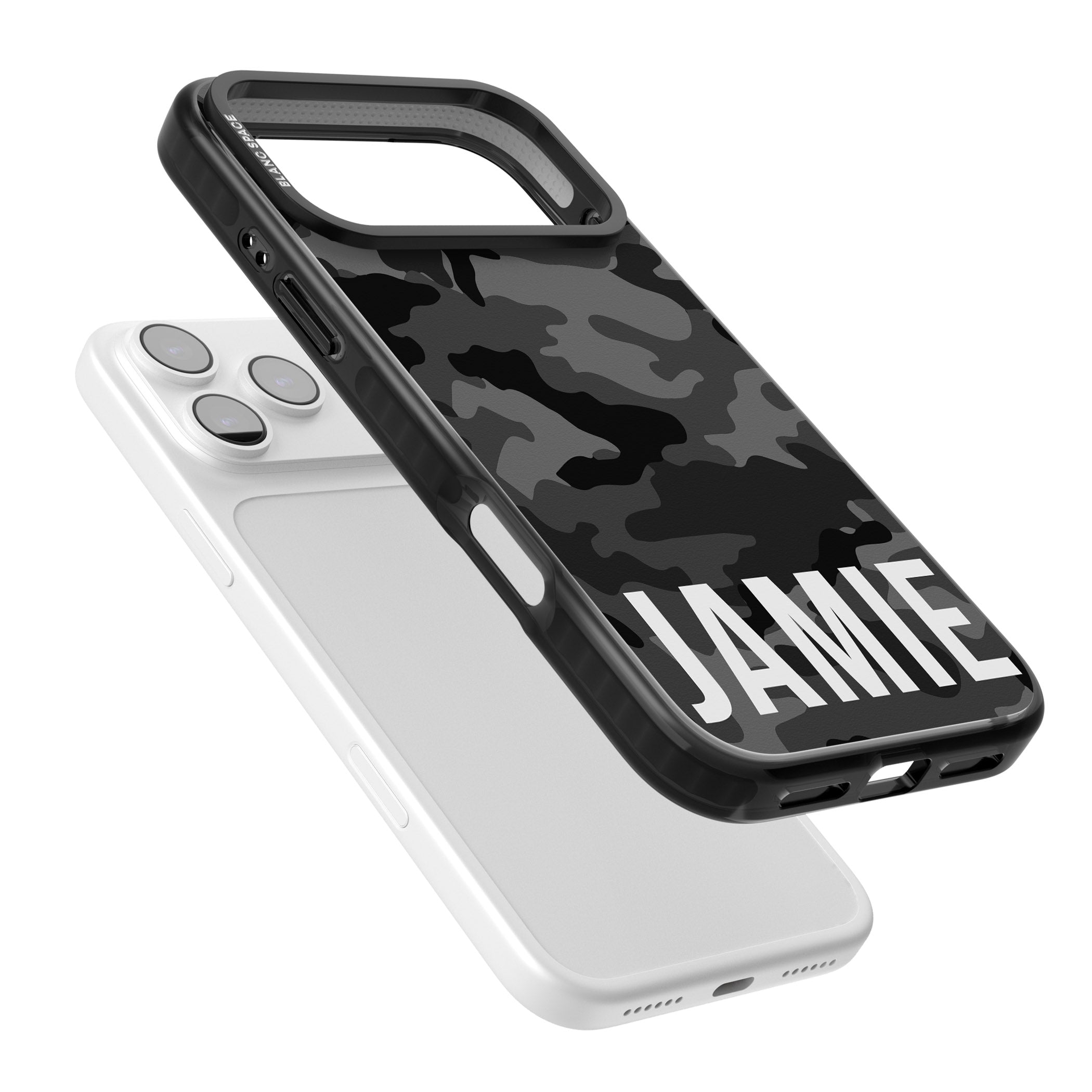 Personalised Black Camo Name Horizontal iPhone 17 Pro Impact Black Phone Case Colours