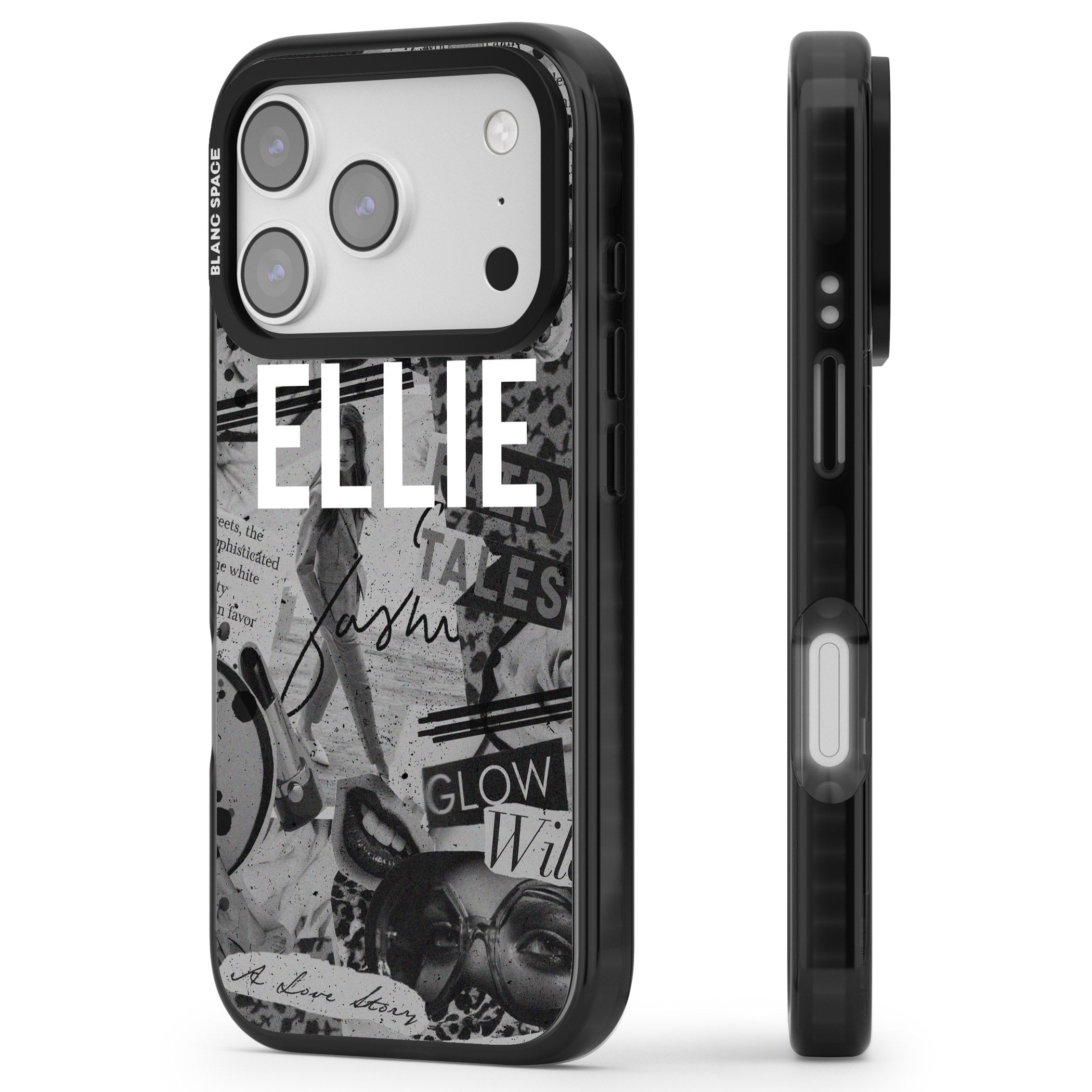 Personalised Grey Scale Vintage Collage iPhone 17 Pro Impact Black Phone Case Side Profile