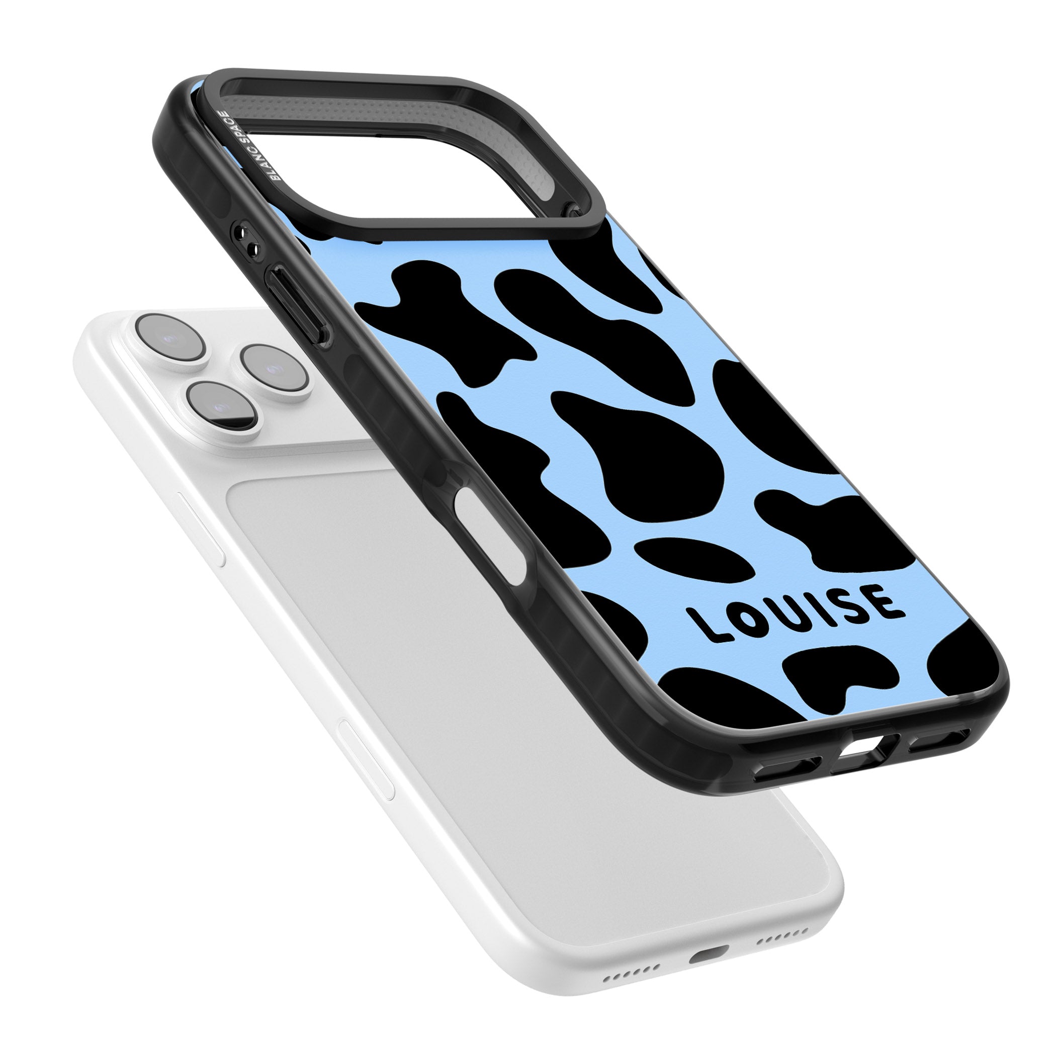 Personalised Blue And Black Cow Print iPhone 17 Pro Impact Black Phone Case Colours