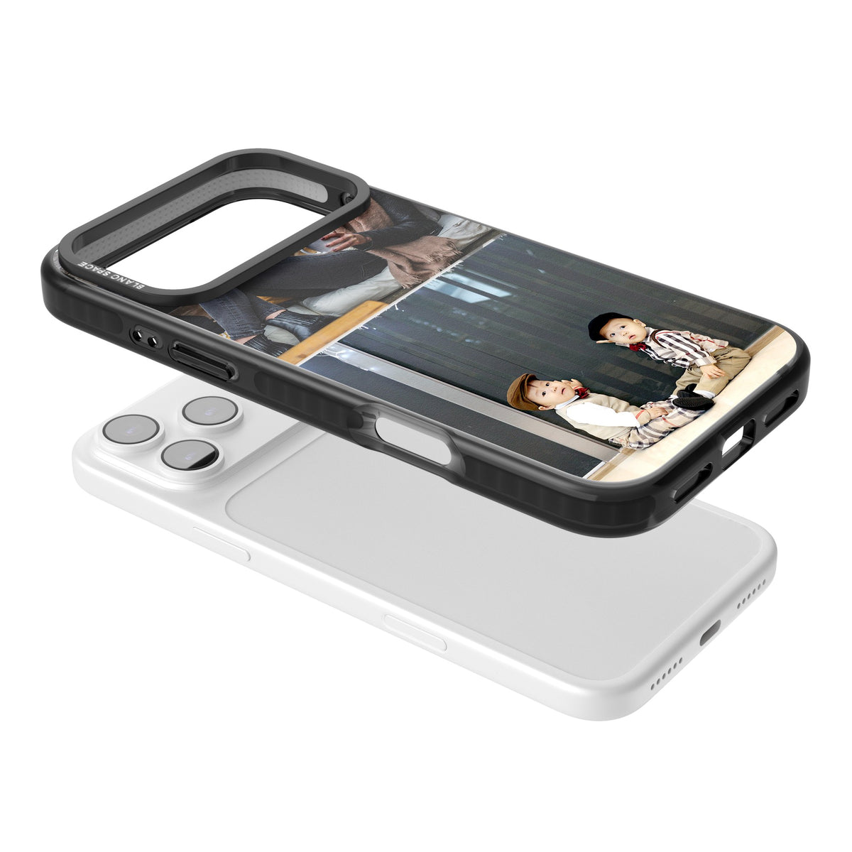 Personalised 2 Photo Grid iPhone 17 Pro Max Impact Black Phone Case angled