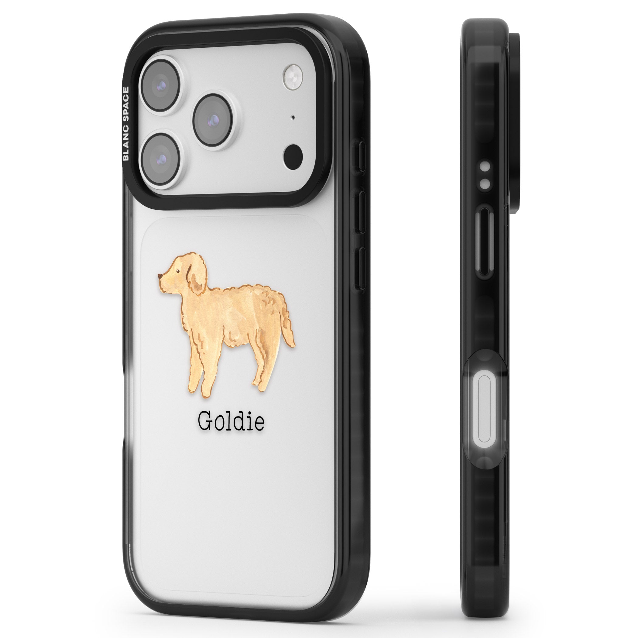 Personalised Goldendoodle iPhone 17 Pro Impact Black Phone Case Side Profile