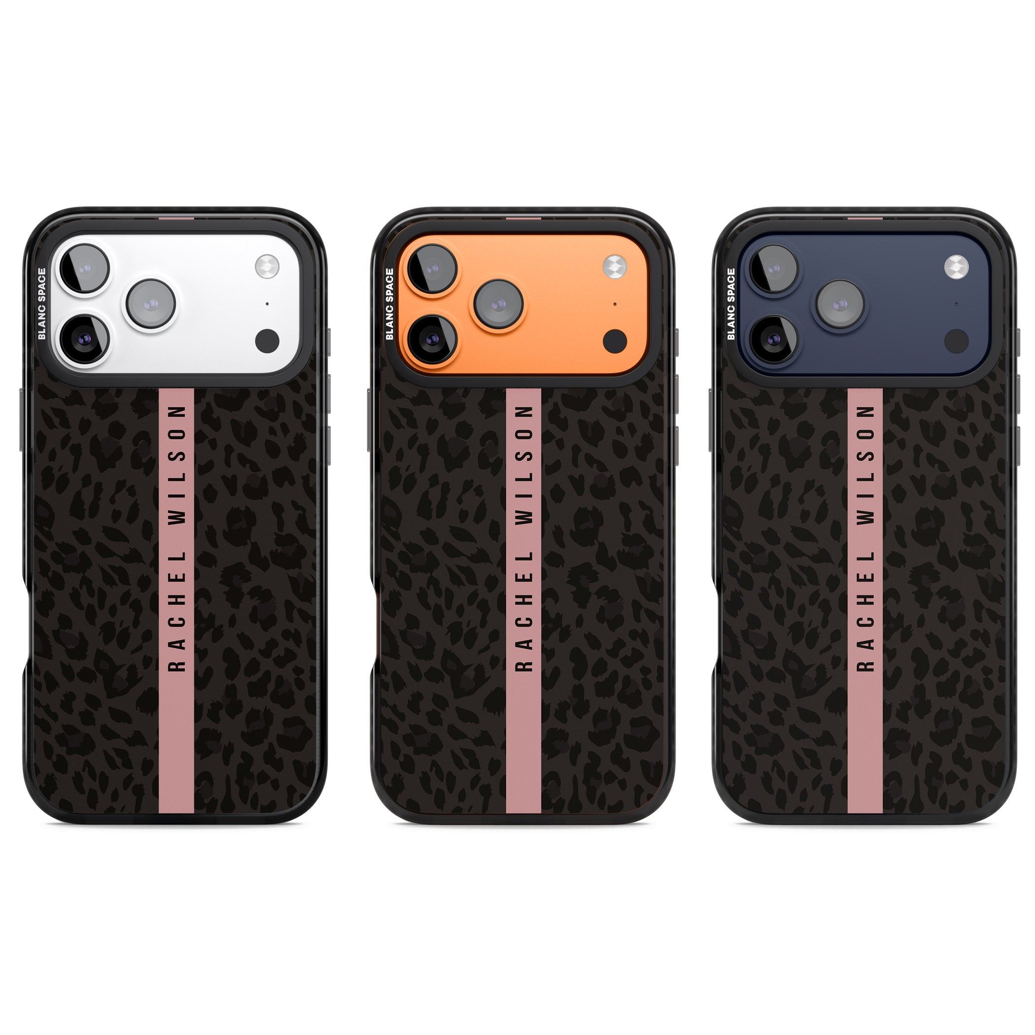Personalised Pink Stripe Leopard iPhone 17 Pro Impact Black Phone Case APT Impact Protection
