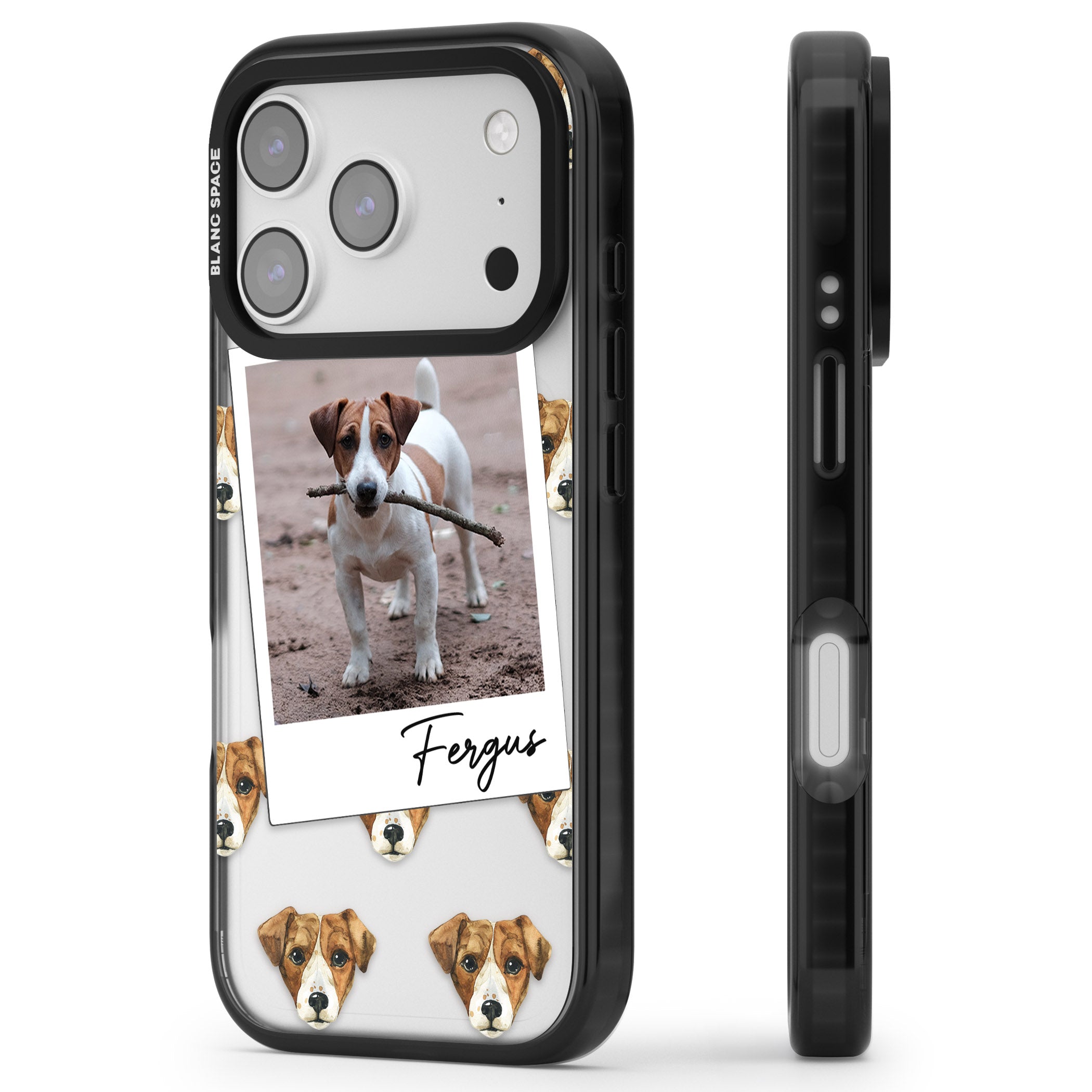 Personalised Jack Russell Instant Camera Photo iPhone 17 Pro Impact Black Phone Case Side Profile