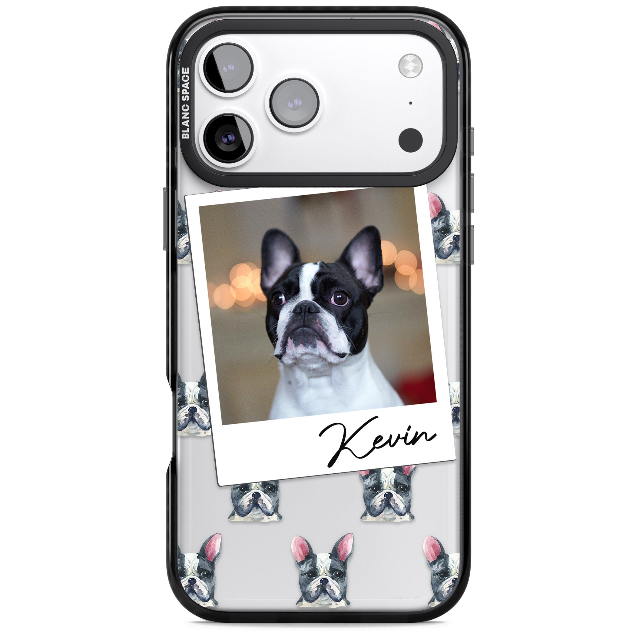 Personalised Black & White French Bulldog Instant Camera Photo iPhone 17 Pro Impact Black Phone Case
