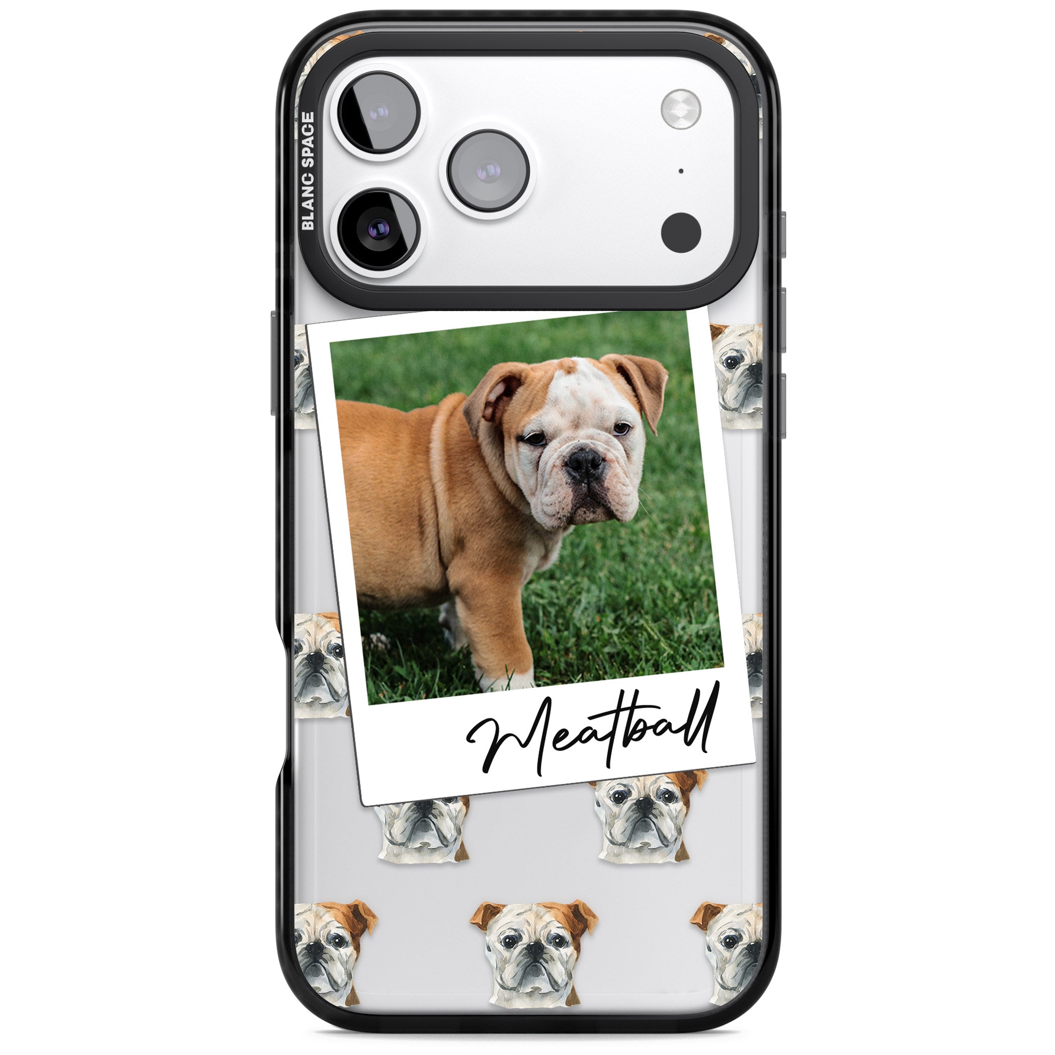 Personalised English Bulldog Instant Camera Photo iPhone 17 Pro Impact Black Phone Case