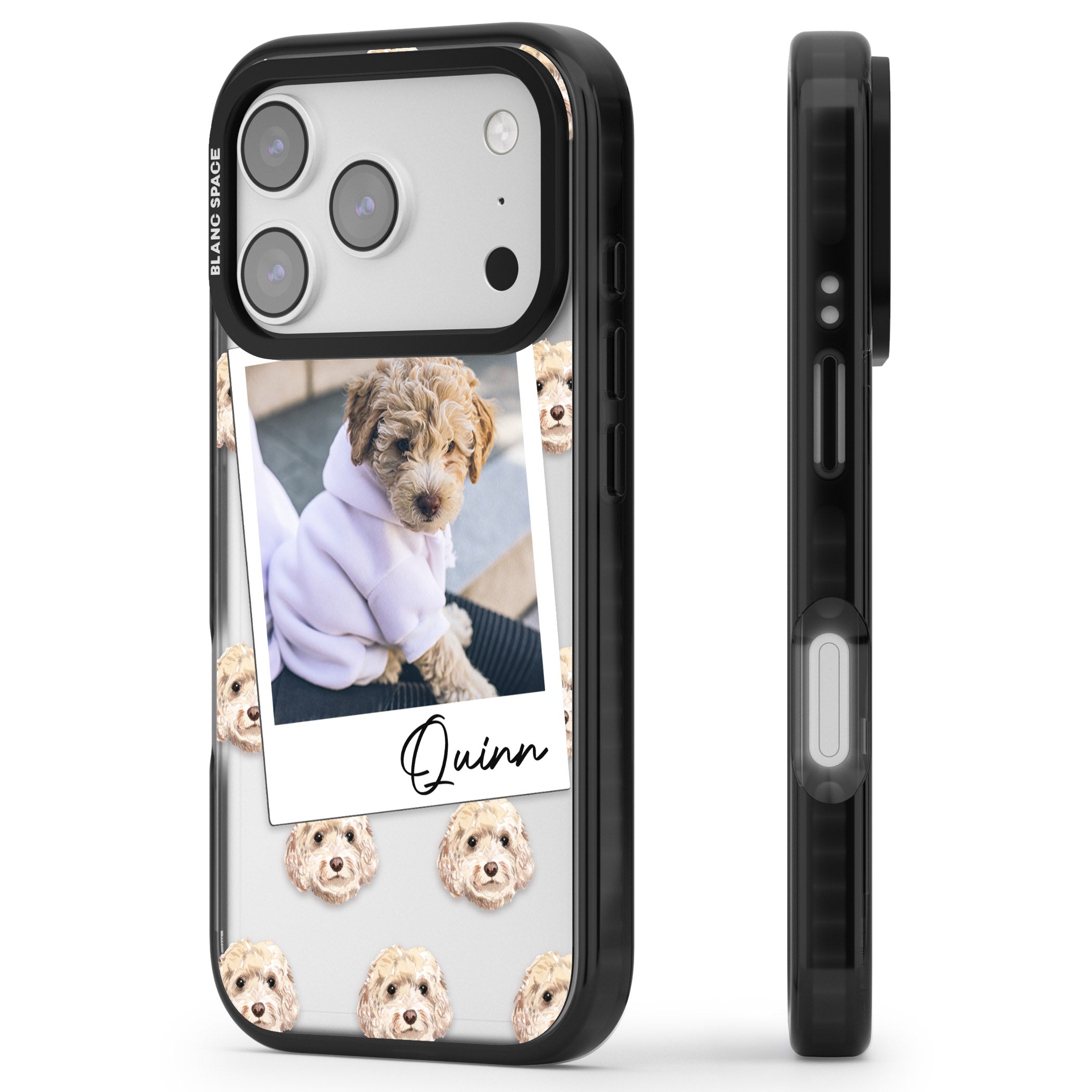 Personalised Cream Cockapoo Instant Camera Photo iPhone 17 Pro Impact Black Phone Case Side Profile
