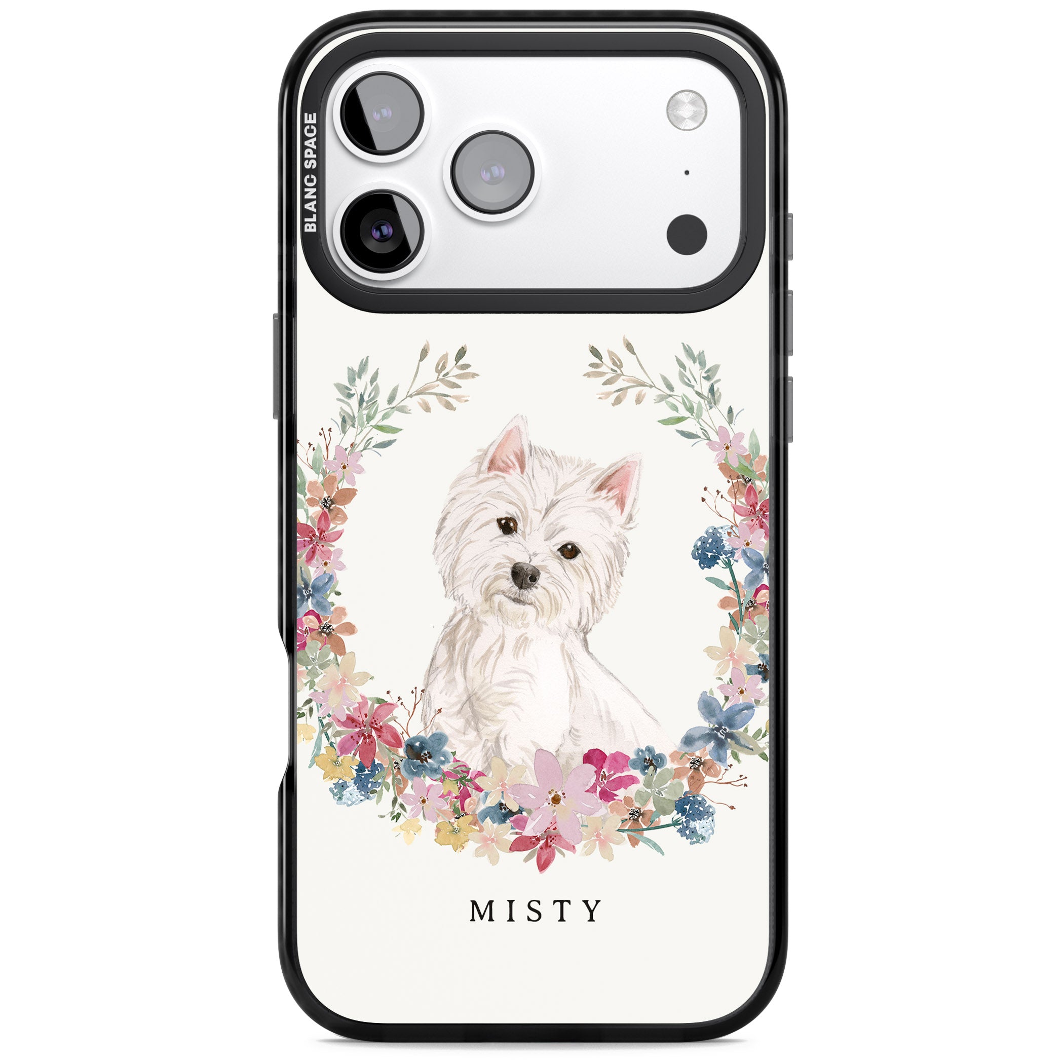 Personalised Westie Floral Portrait iPhone 17 Pro Impact Black Phone Case