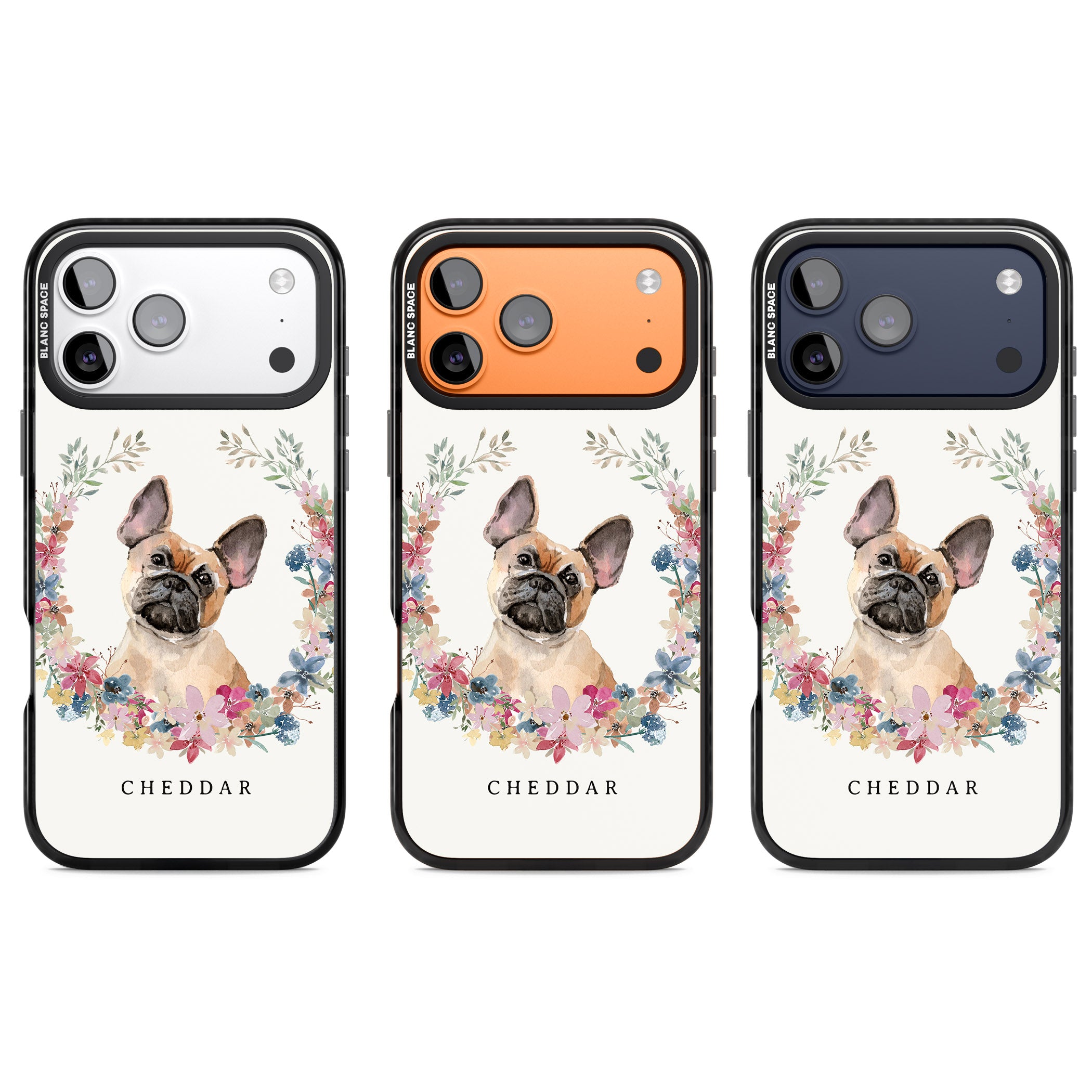 Personalised Tan French Bulldog Floral Portrait iPhone 17 Pro Impact Black Phone Case APT Impact Protection