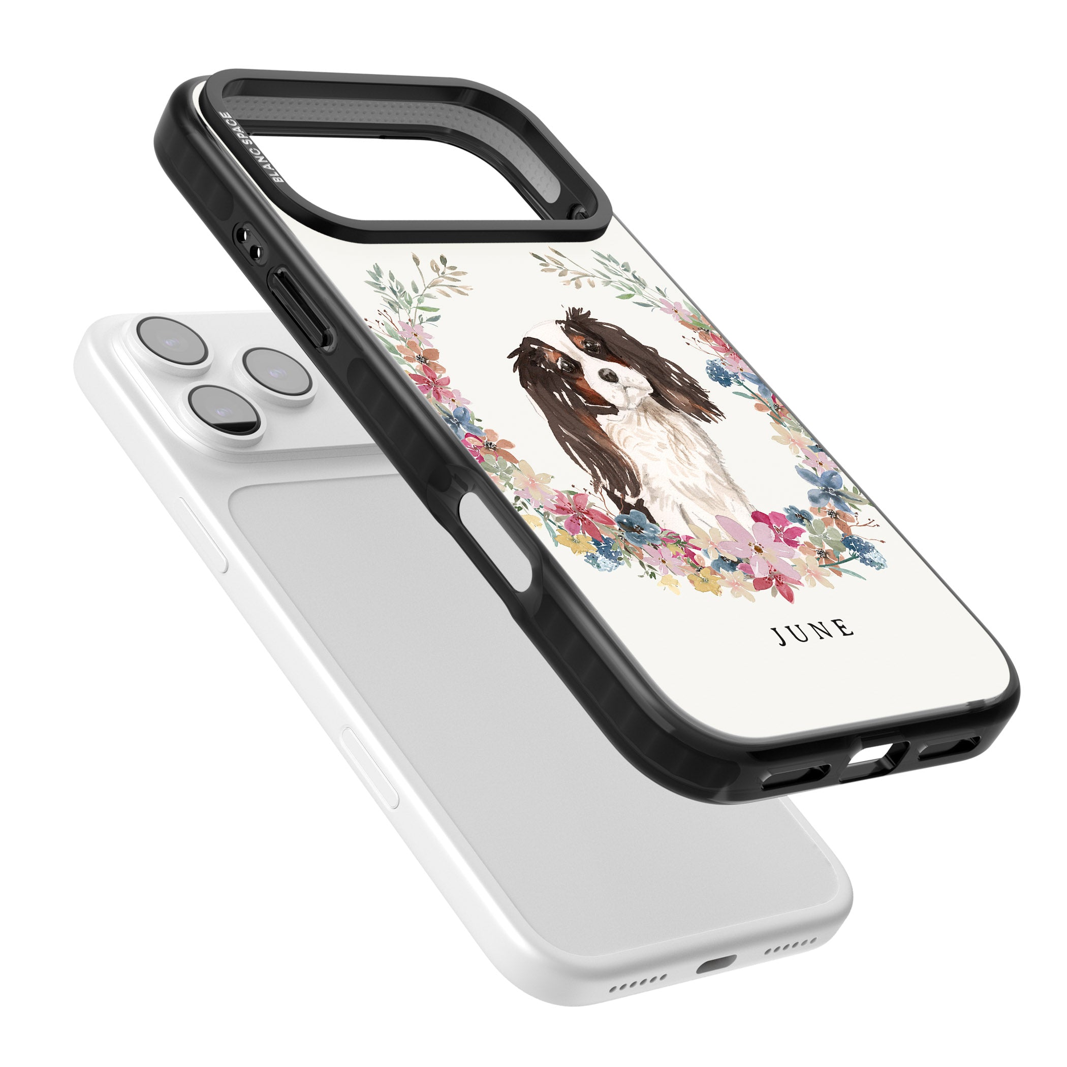 Personalised King Charles Floral Portrait iPhone 17 Pro Impact Black Phone Case Colours