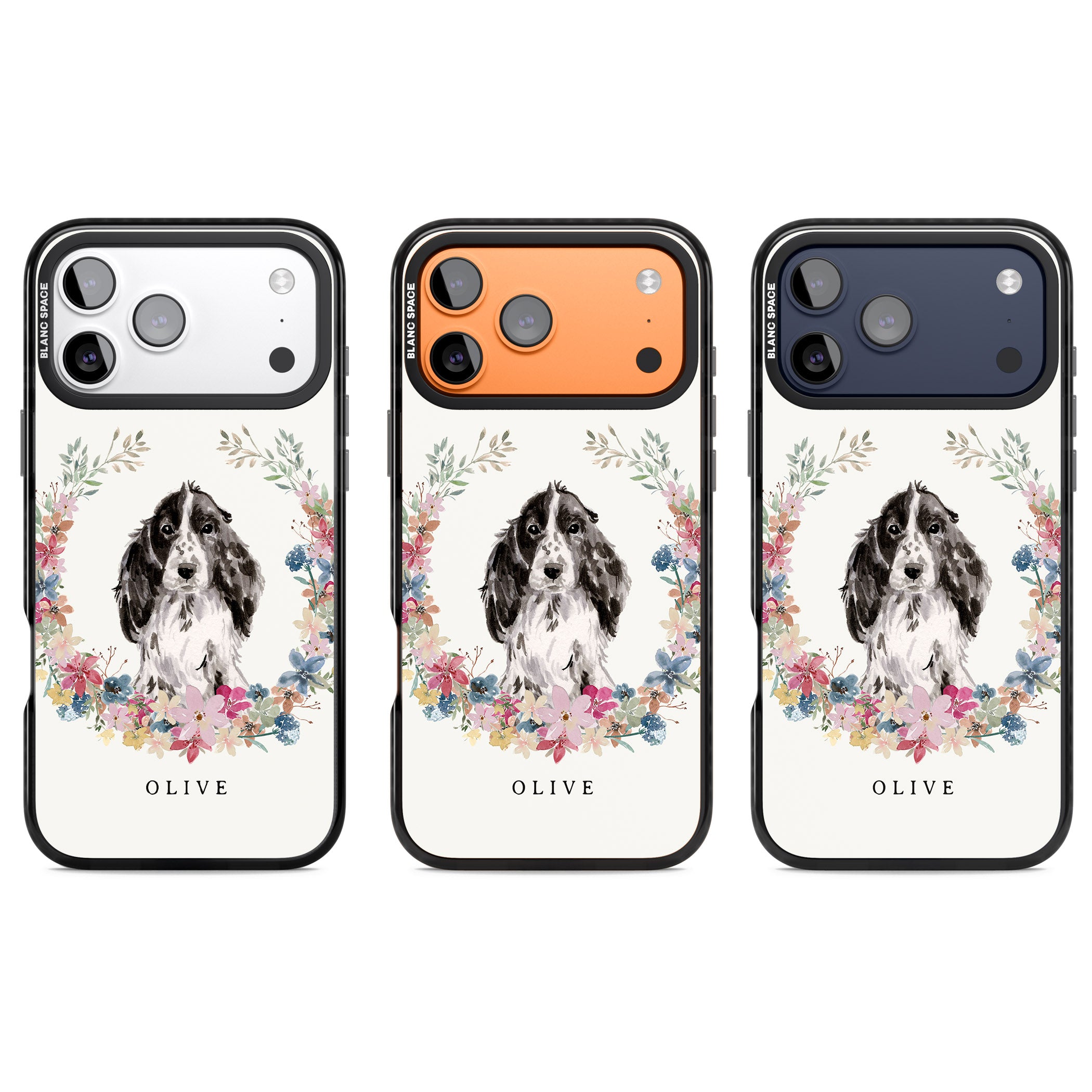 Personalised Black Cocker Spaniel Floral Portrait iPhone 17 Pro Impact Black Phone Case APT Impact Protection