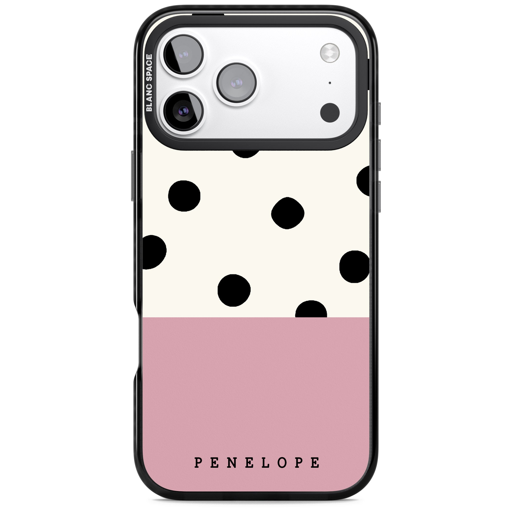 Personalised Pink Border Polka Dot iPhone 17 Pro Impact Black Phone Case