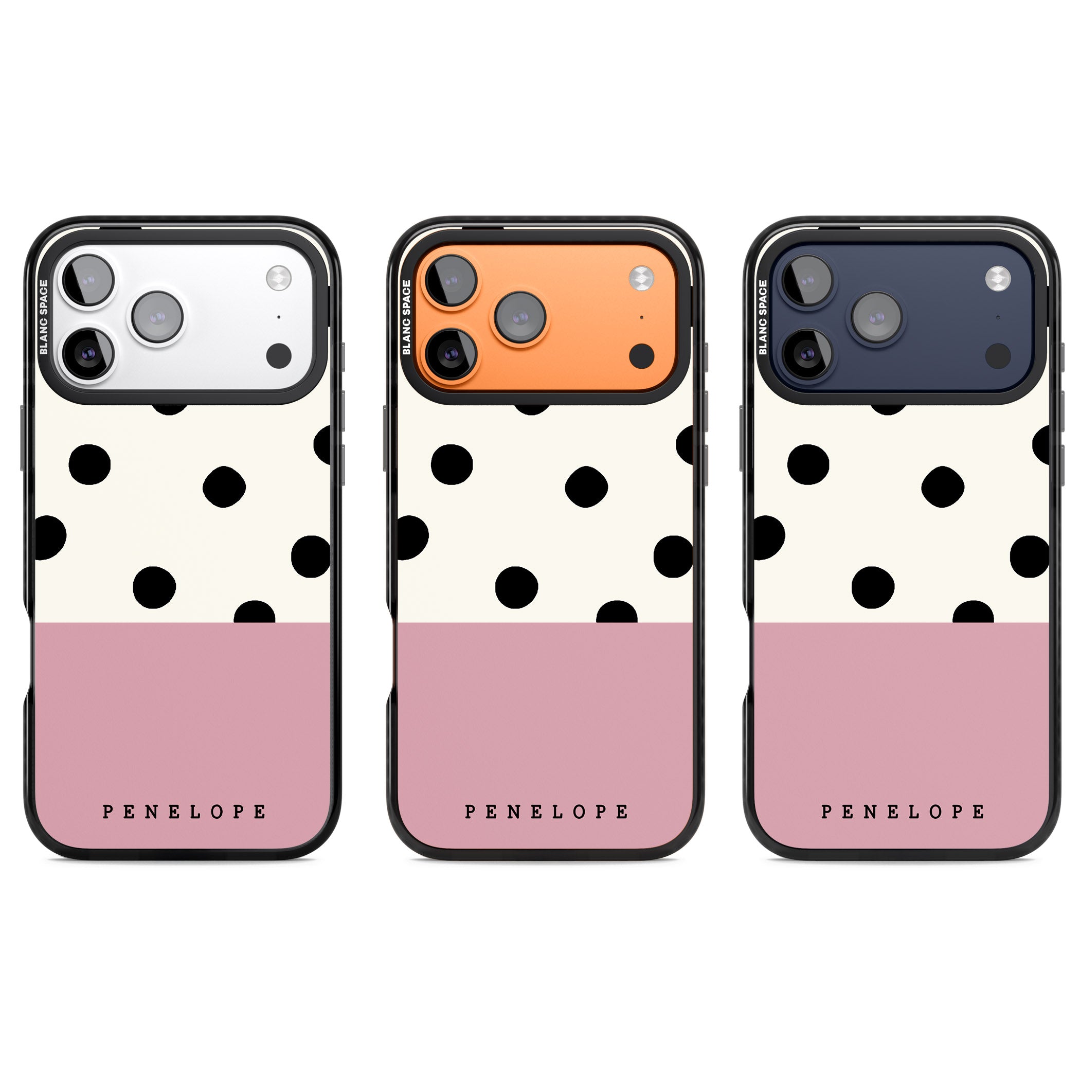 Personalised Pink Border Polka Dot iPhone 17 Pro Impact Black Phone Case APT Impact Protection