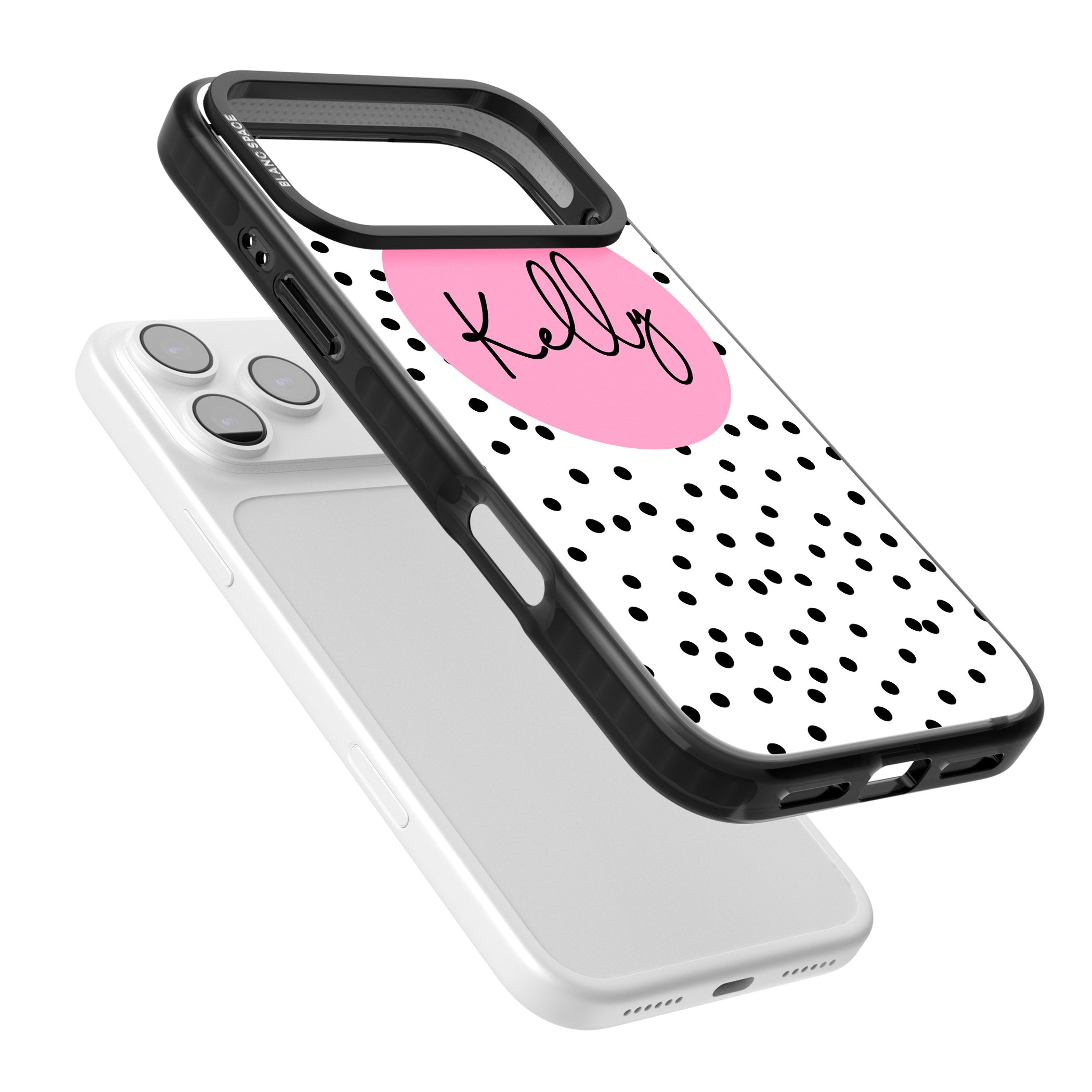 Personalised Pink Circle & Dots iPhone 17 Pro Impact Black Phone Case Colours