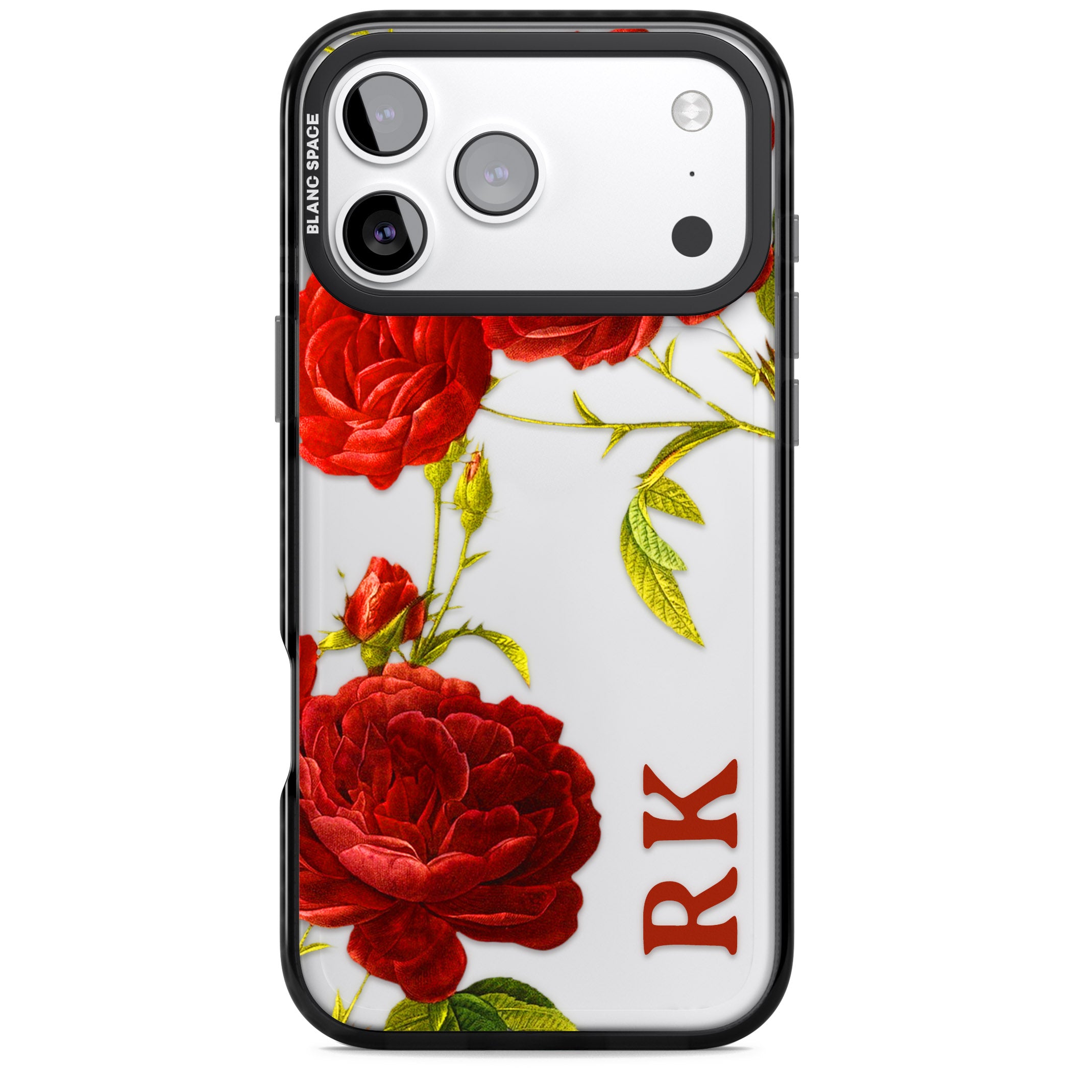 Personalised Vintage Floral Red Roses iPhone 17 Pro Impact Black Phone Case