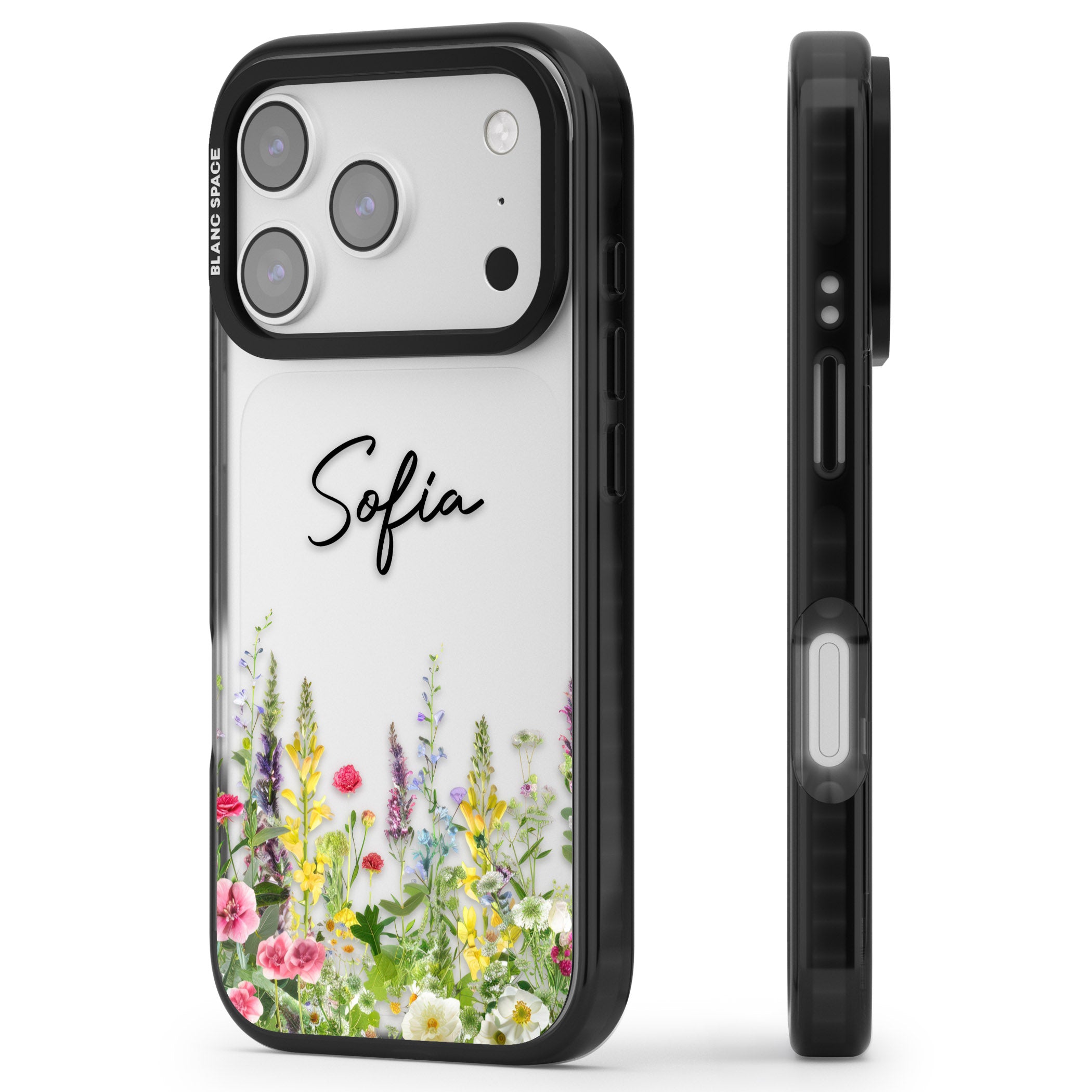 Personalised Garden Wildfowers iPhone 17 Pro Impact Black Phone Case Side Profile