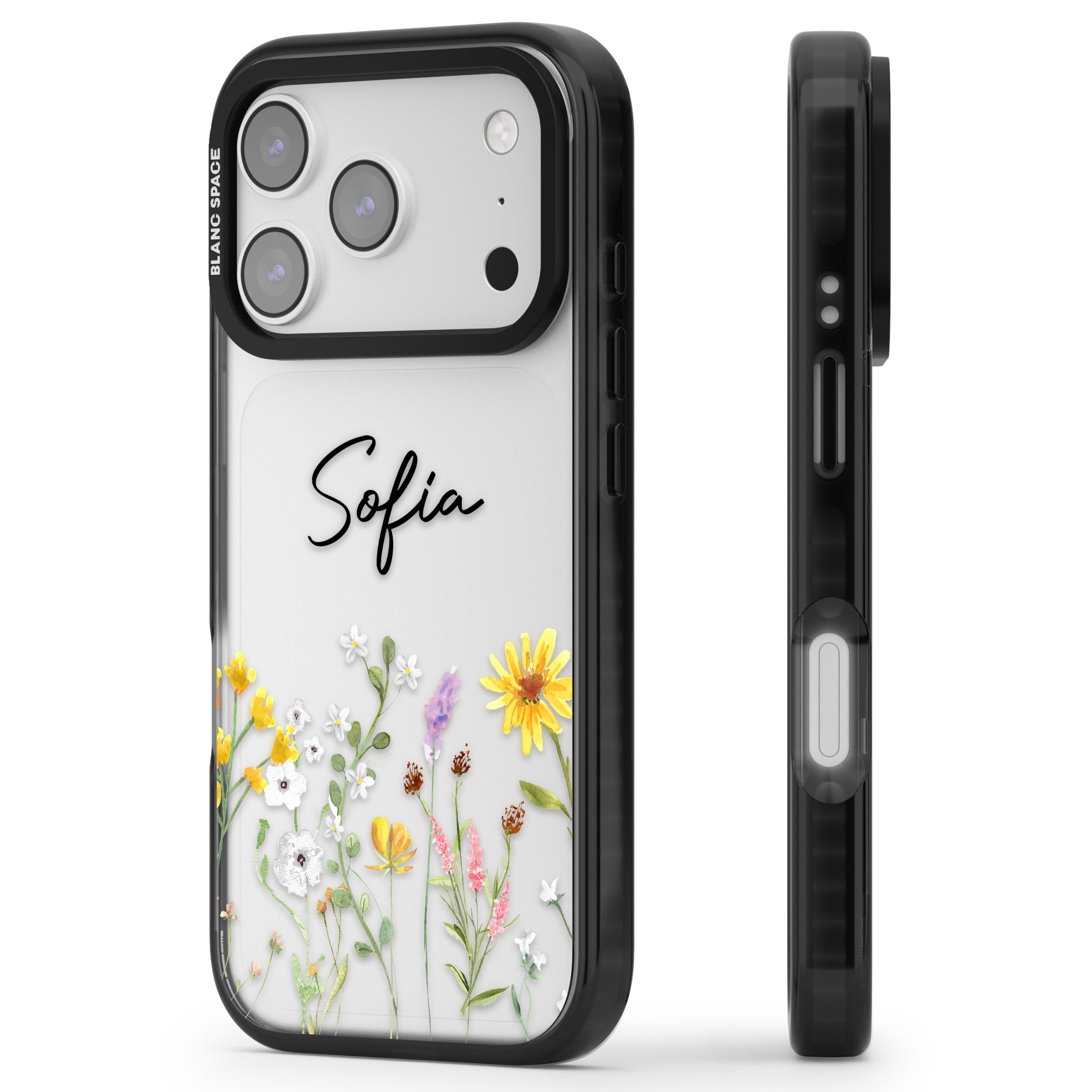 Personalised April Wildfowers iPhone 17 Pro Impact Black Phone Case Side Profile