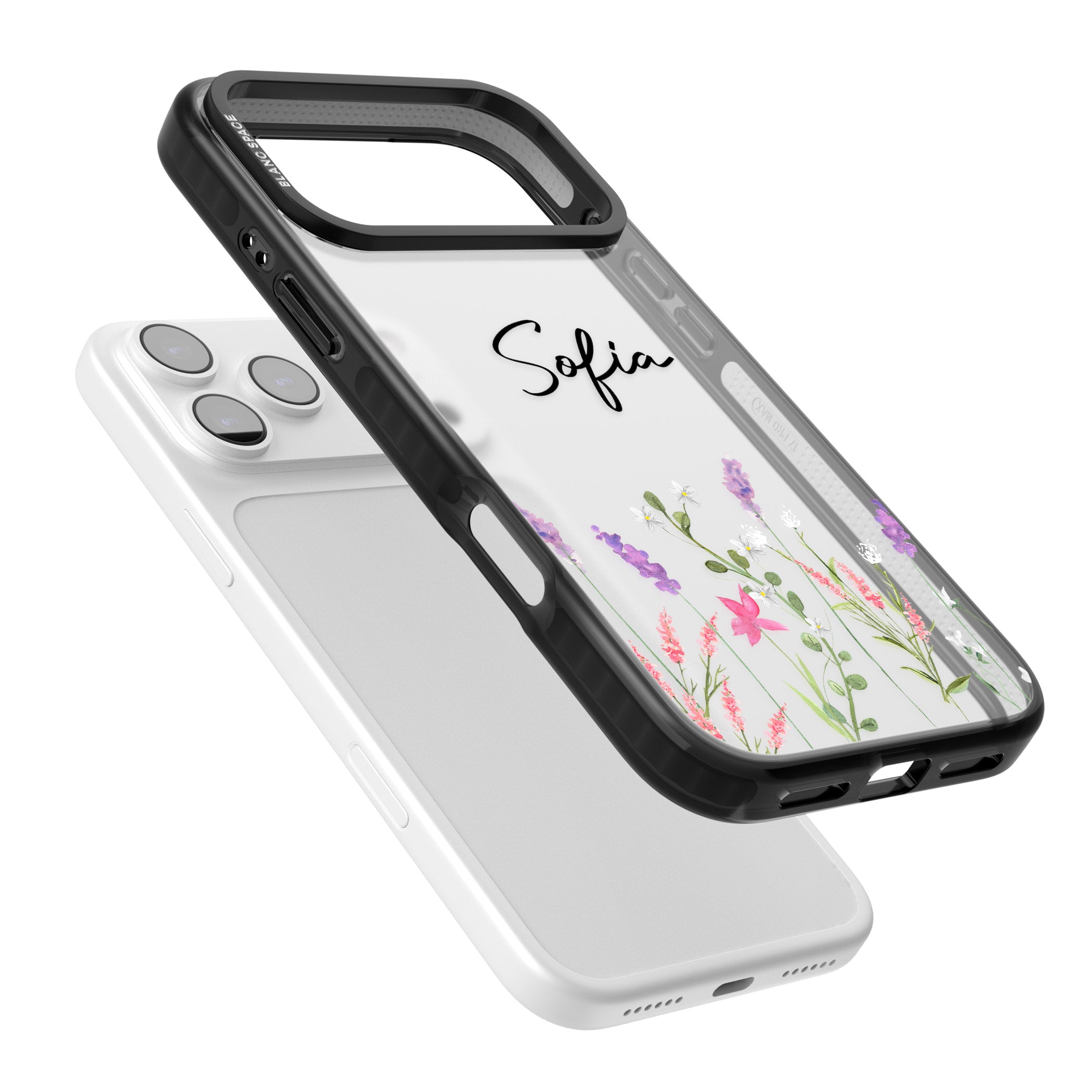 Personalised Lavender Wildflowers iPhone 17 Pro Impact Black Phone Case Colours