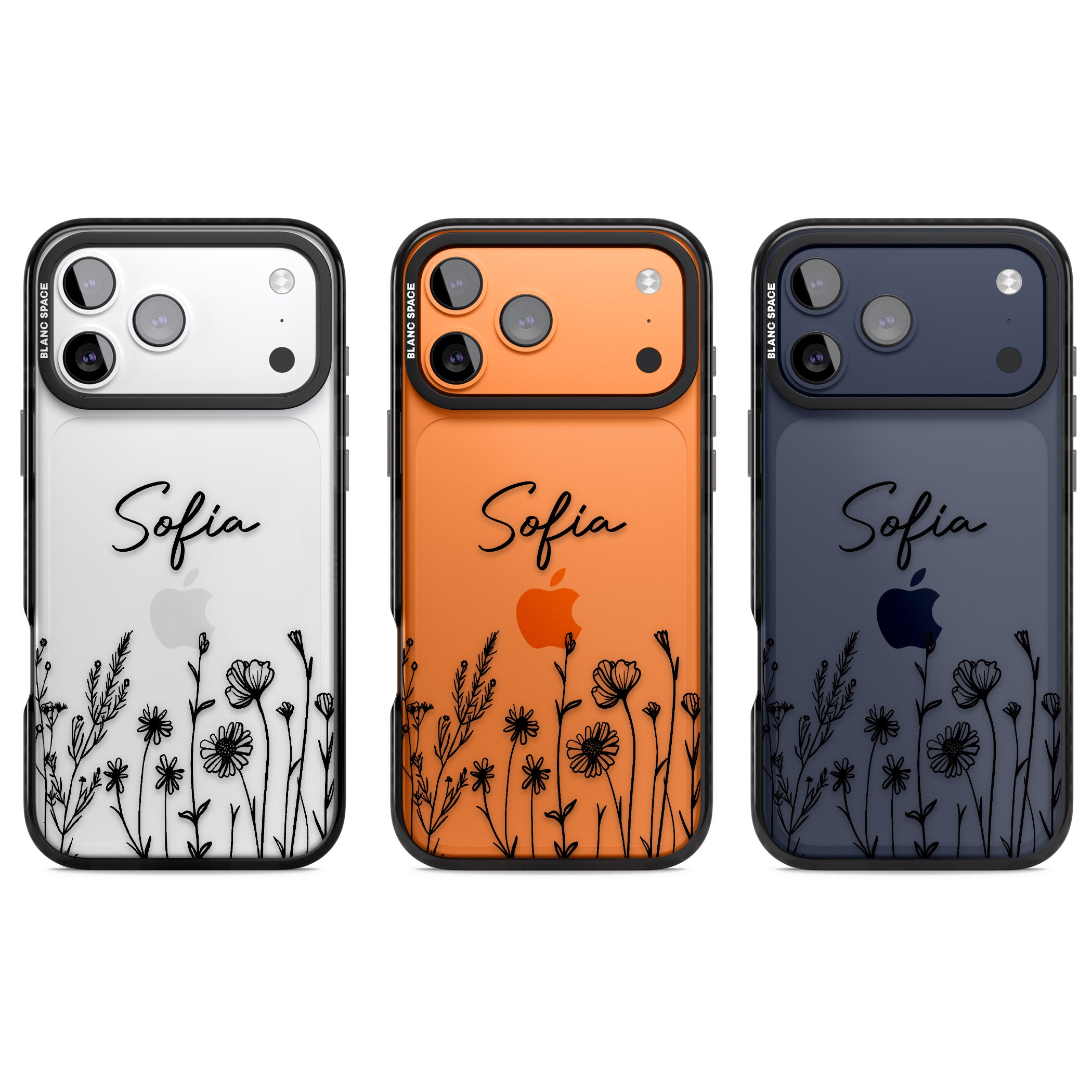 Personalised Black Wildflowers iPhone 17 Pro Impact Black Phone Case APT Impact Protection