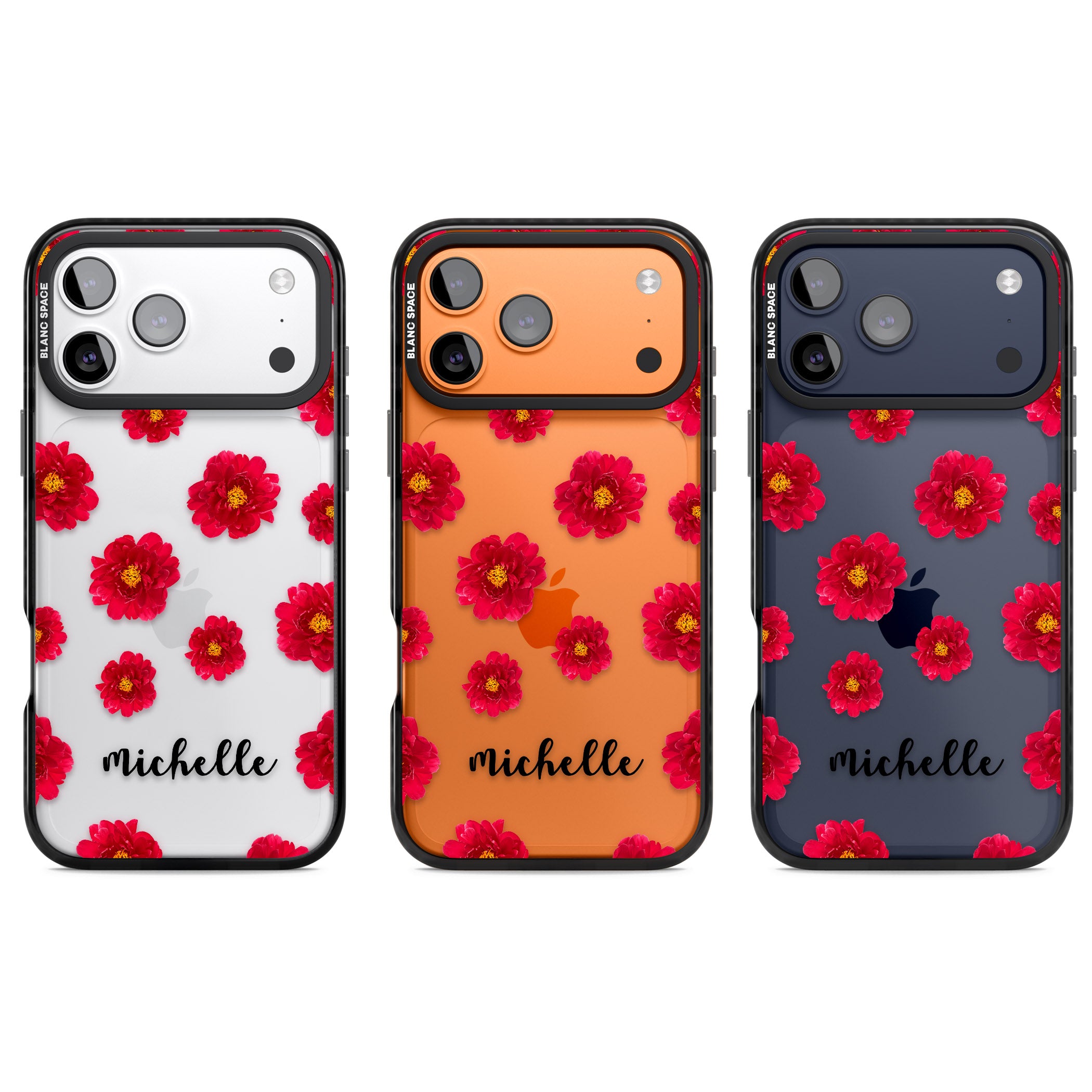Personalised Red Peonies & Cursive iPhone 17 Pro Impact Black Phone Case APT Impact Protection