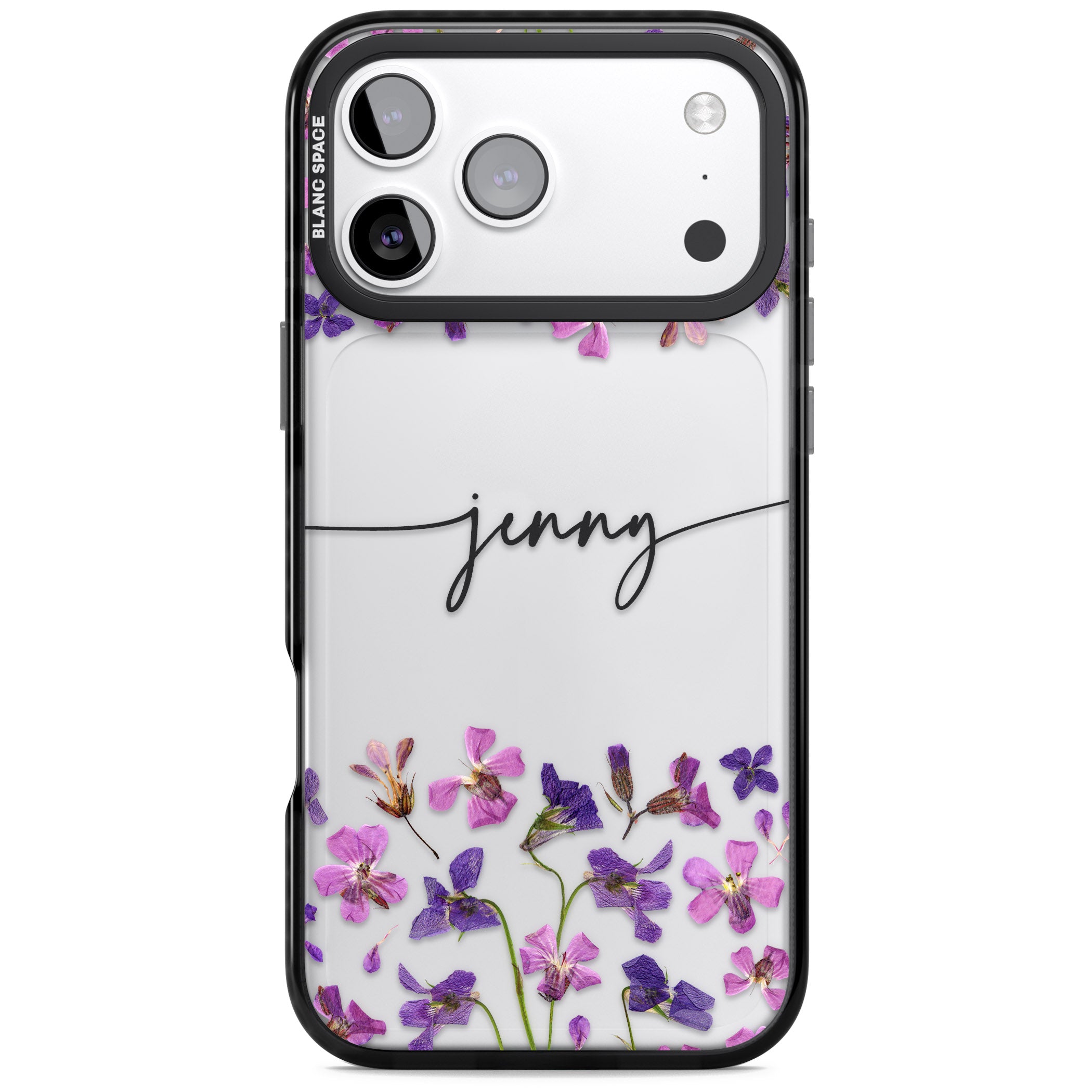 Personalised Purple Violets iPhone 17 Pro Impact Black Phone Case