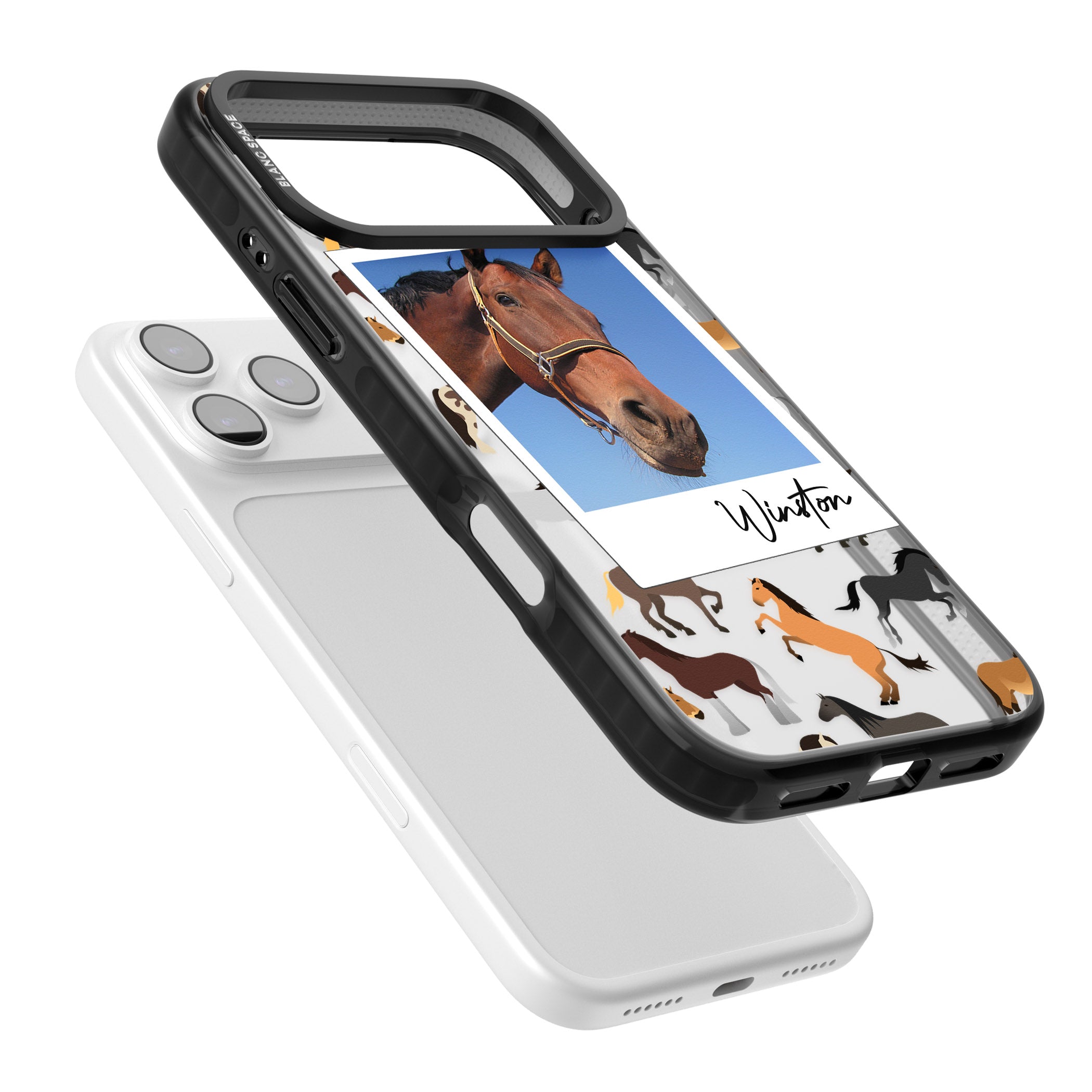 Personalised Horse Polaroid iPhone 17 Pro Impact Black Phone Case Colours