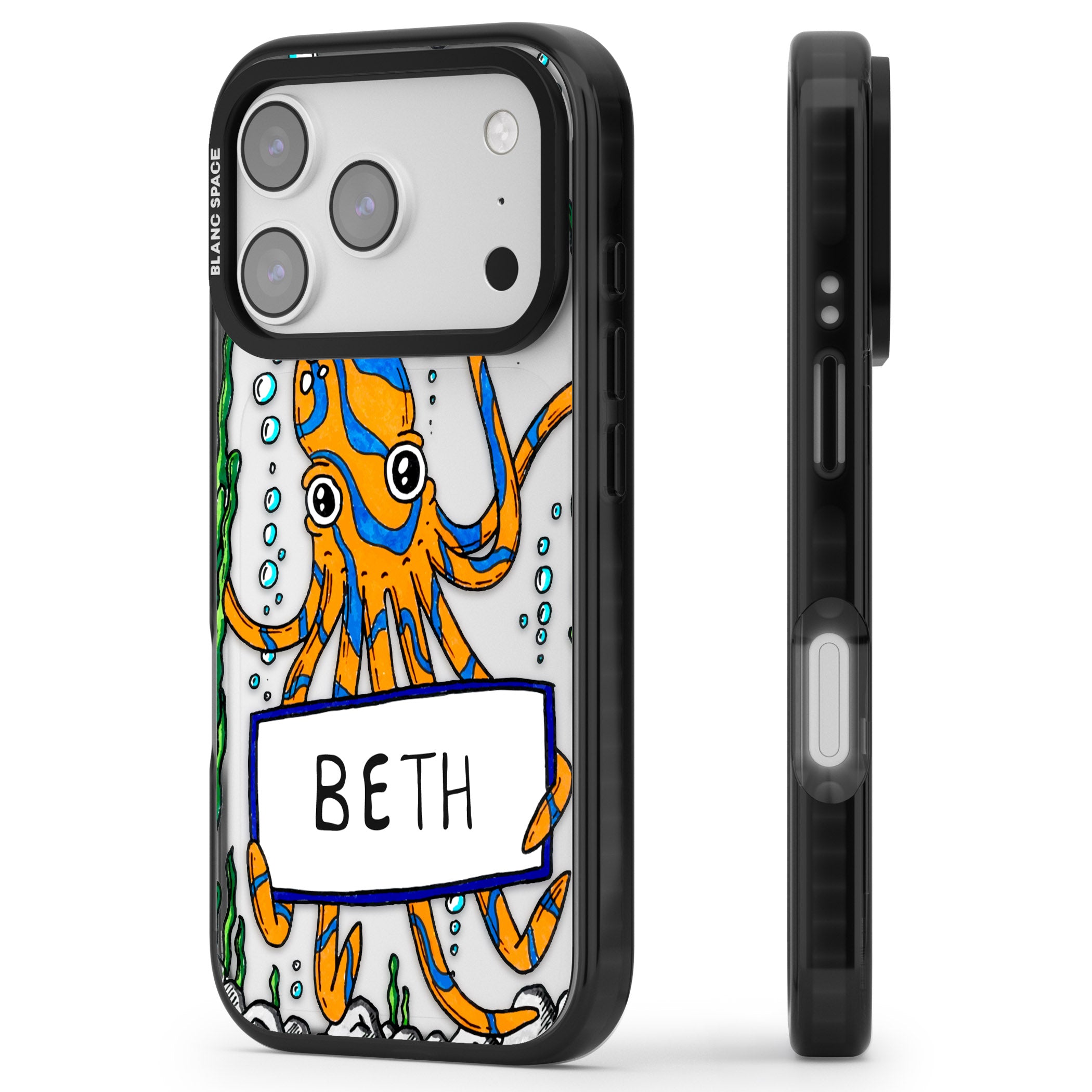 Personalised Octo iPhone 17 Pro Impact Black Phone Case Side Profile