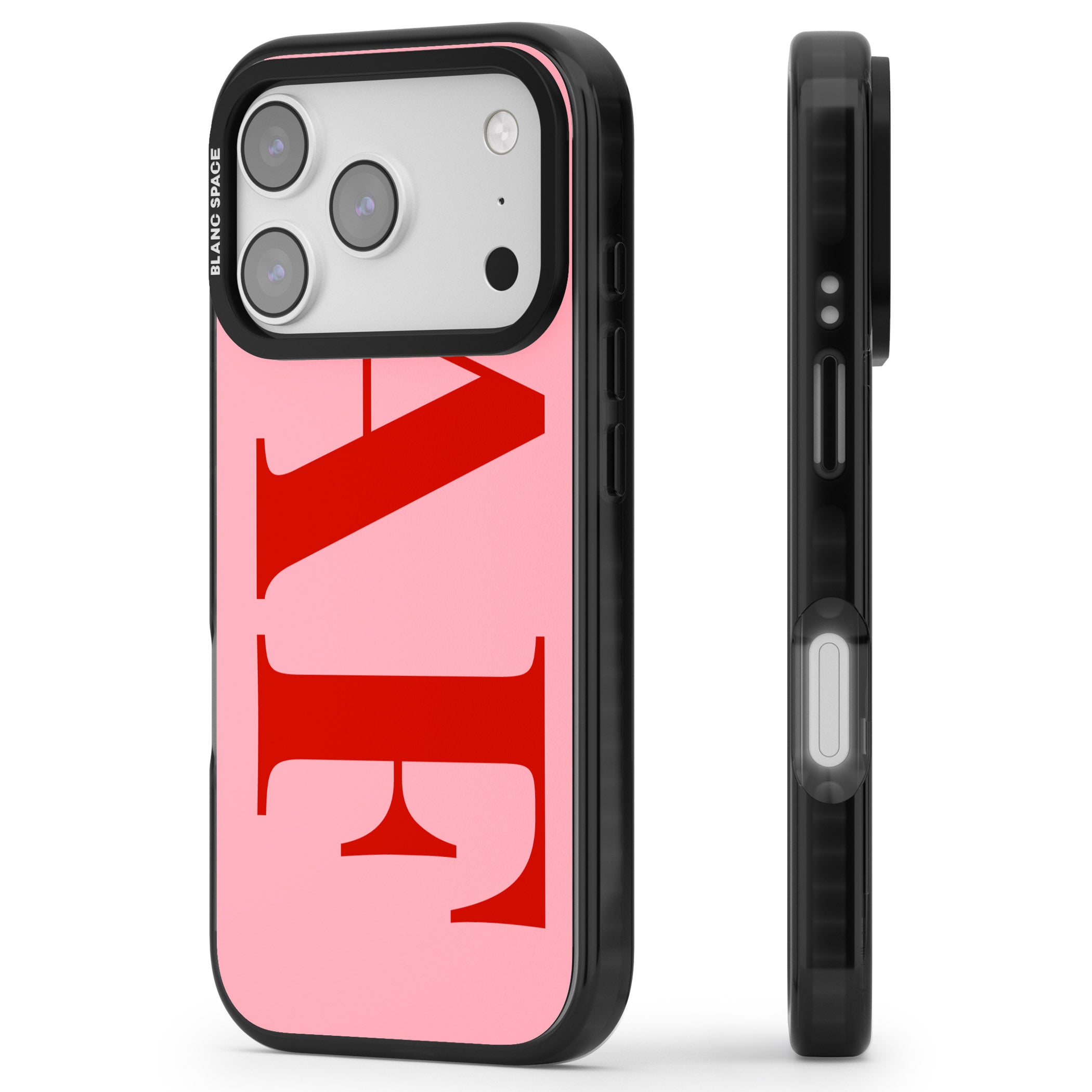 Personalised Red & Pink Letters iPhone 17 Pro Impact Black Phone Case Side Profile