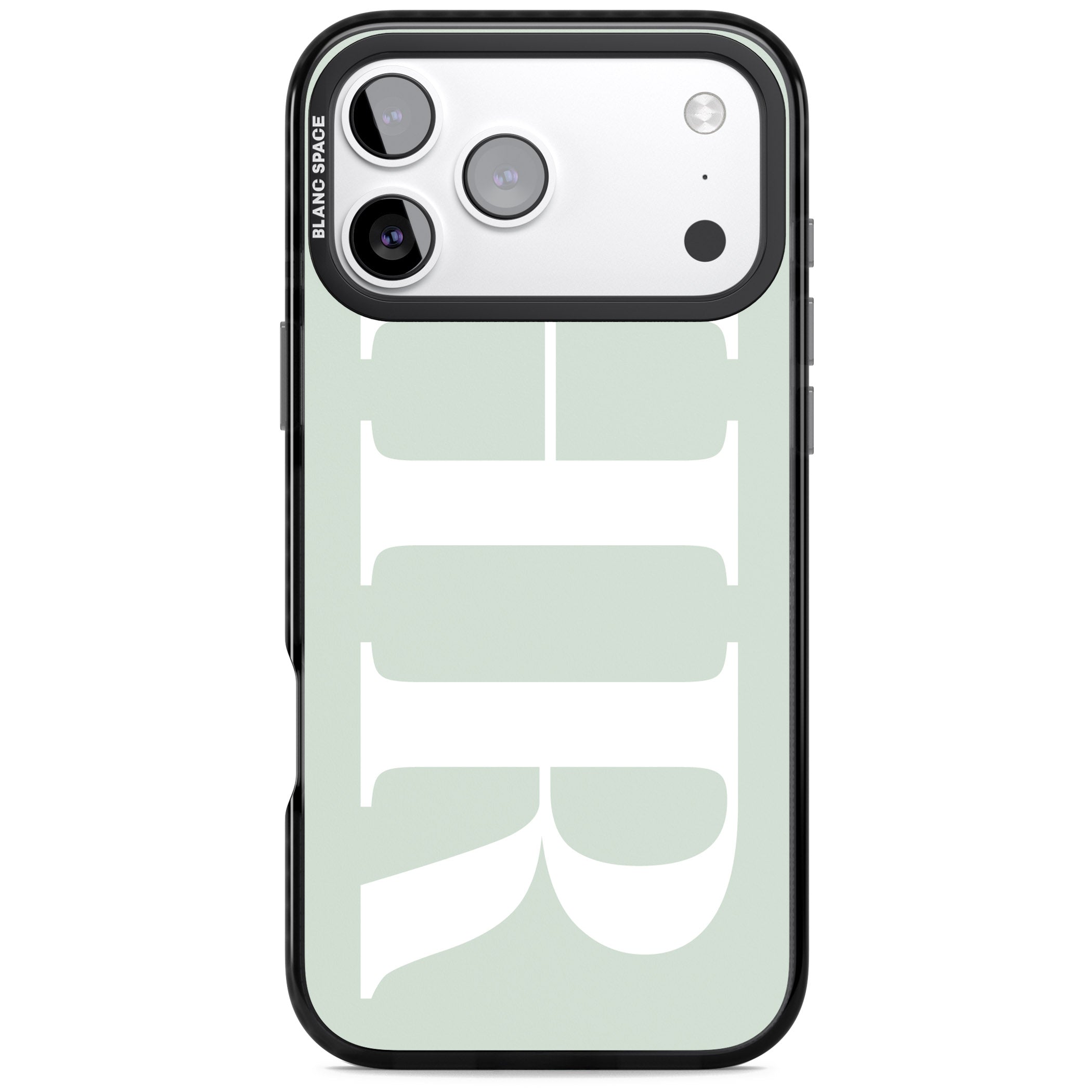 Personalised White & Seafoam Green Letters iPhone 17 Pro Impact Black Phone Case