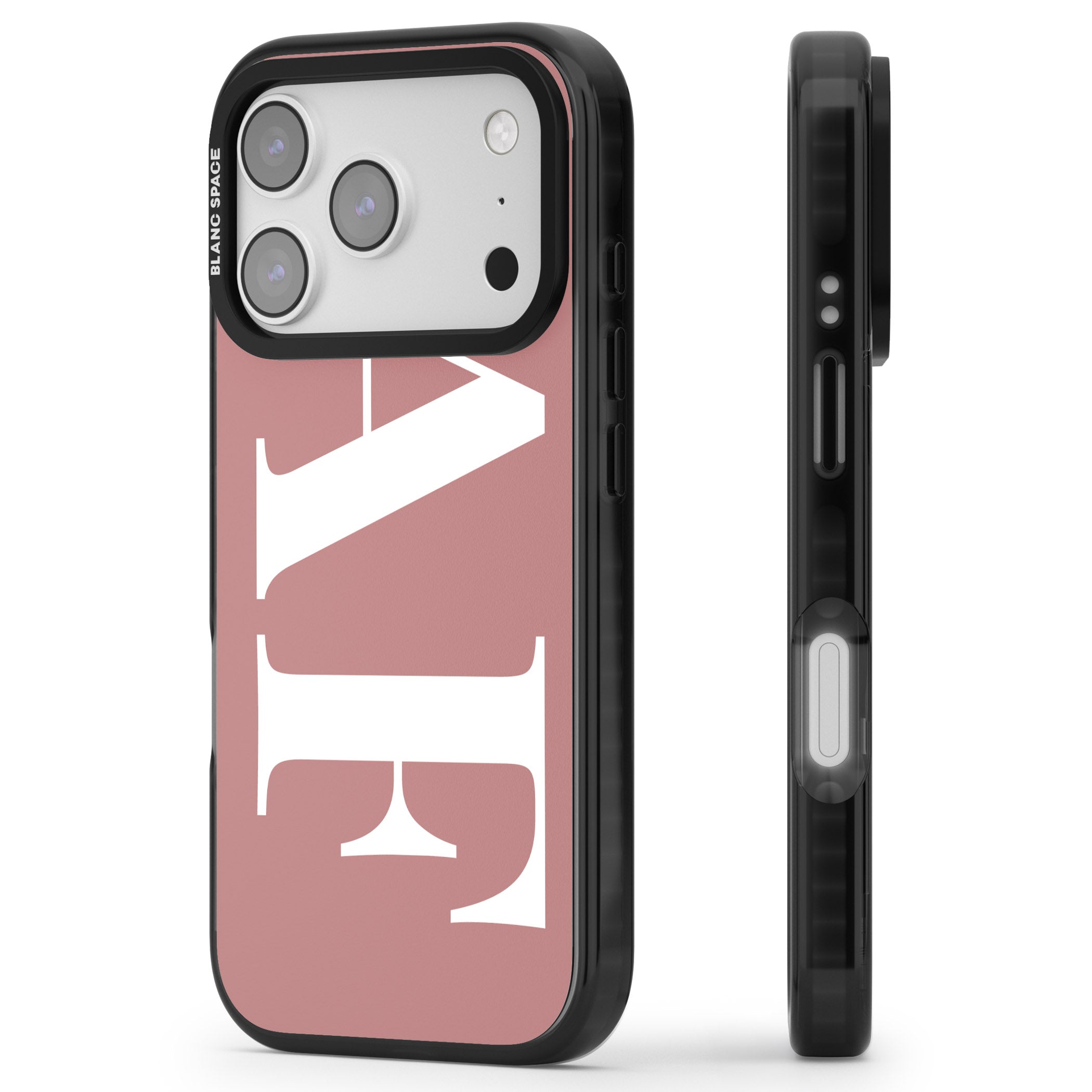 Personalised White & Rose Letters iPhone 17 Pro Impact Black Phone Case Side Profile