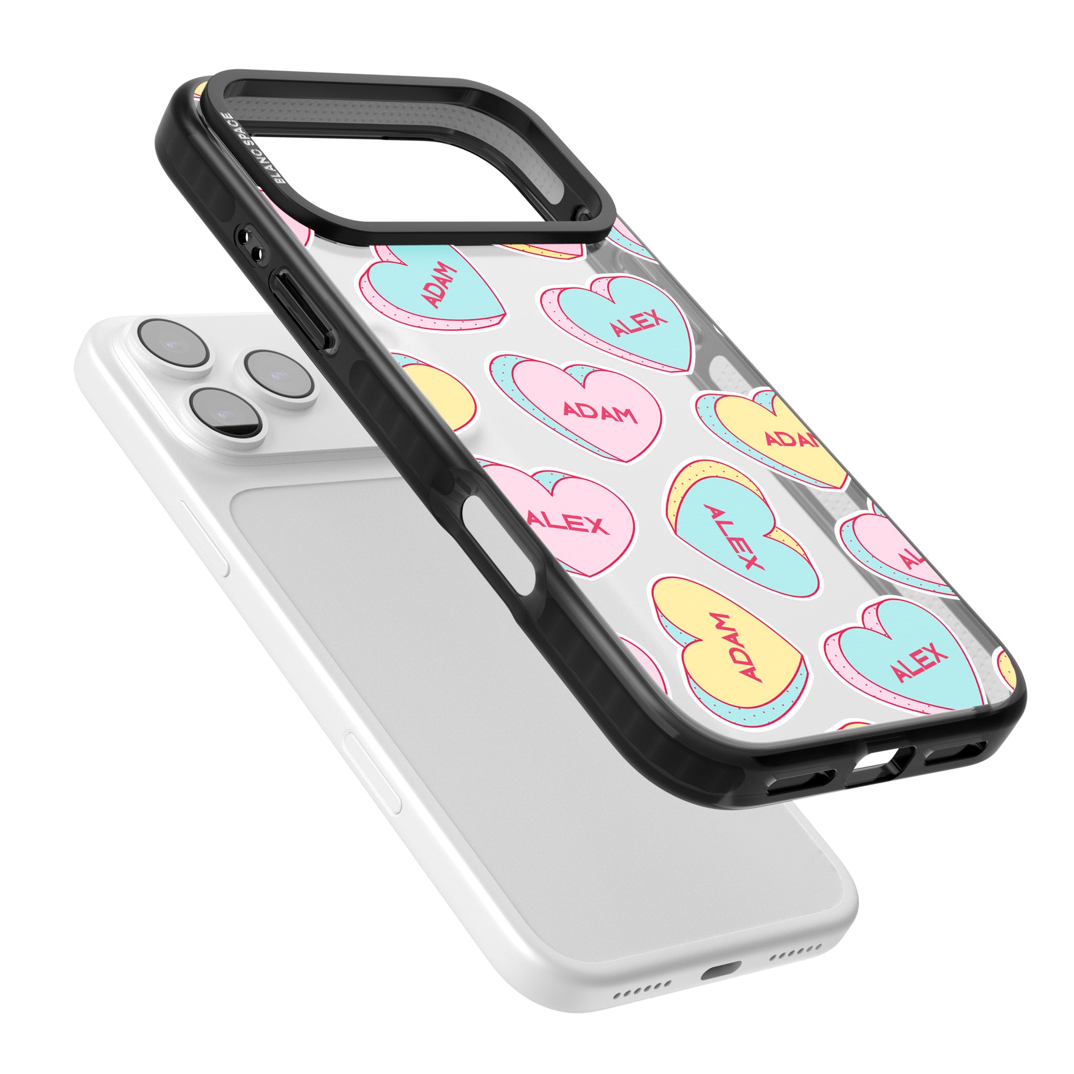 Personalised Love Hearts iPhone 17 Pro Impact Black Phone Case Colours