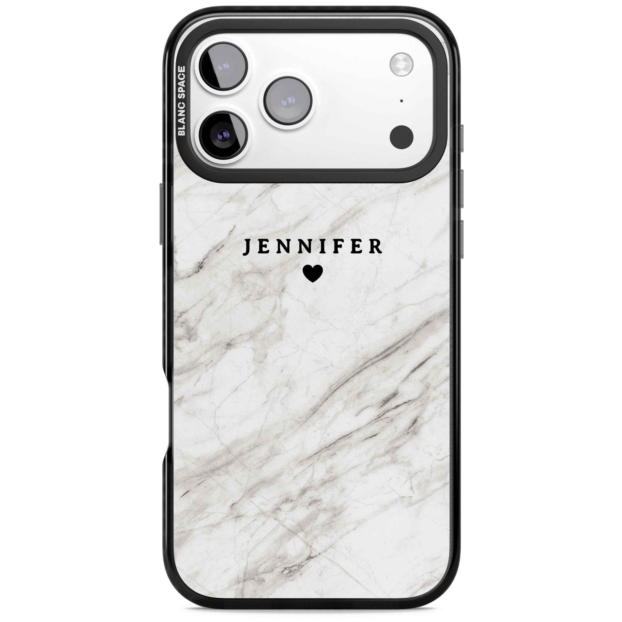 Personalised Light Grey Marble iPhone 17 Pro Impact Black Phone Case