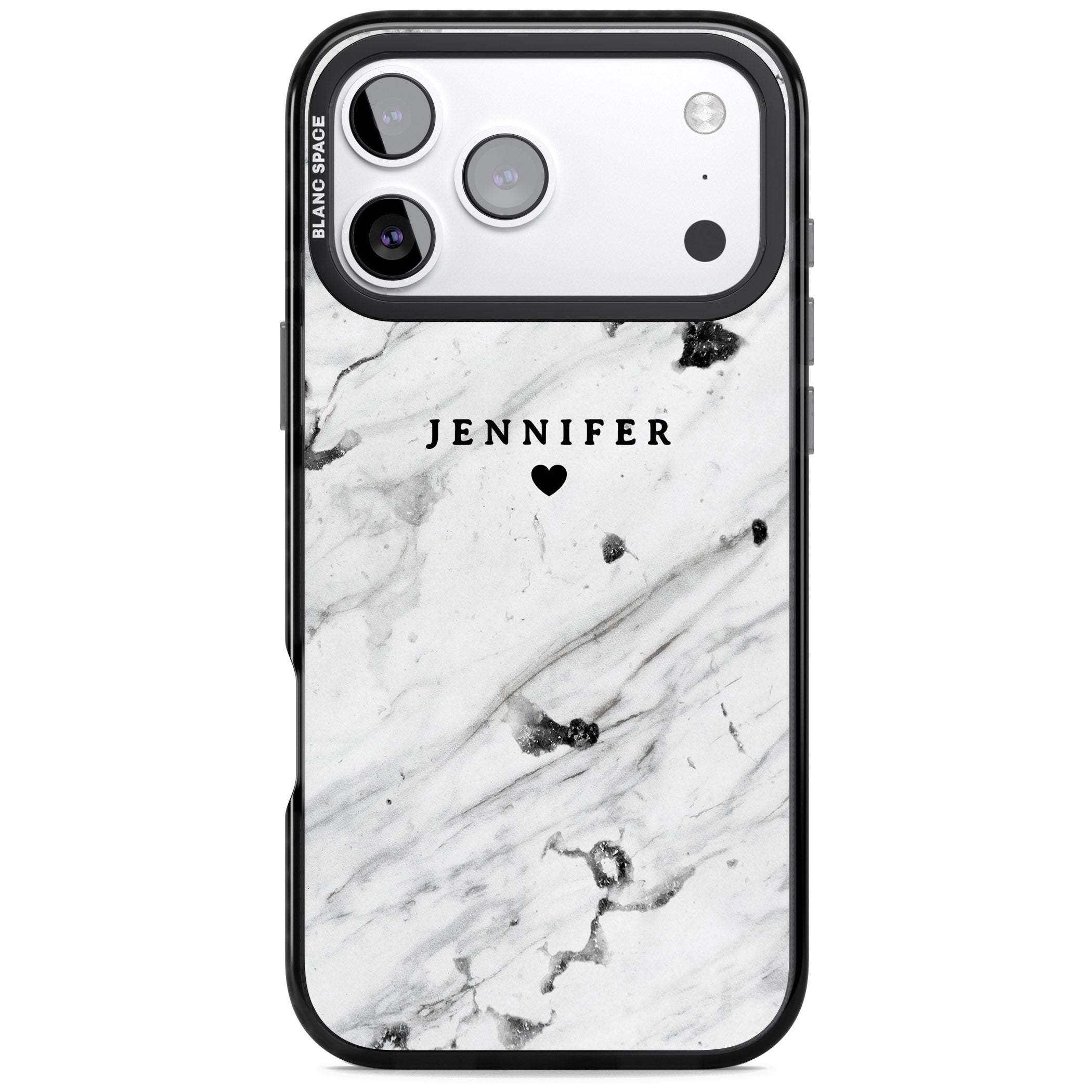 Personalised Marble Heart iPhone 17 Pro Impact Black Phone Case