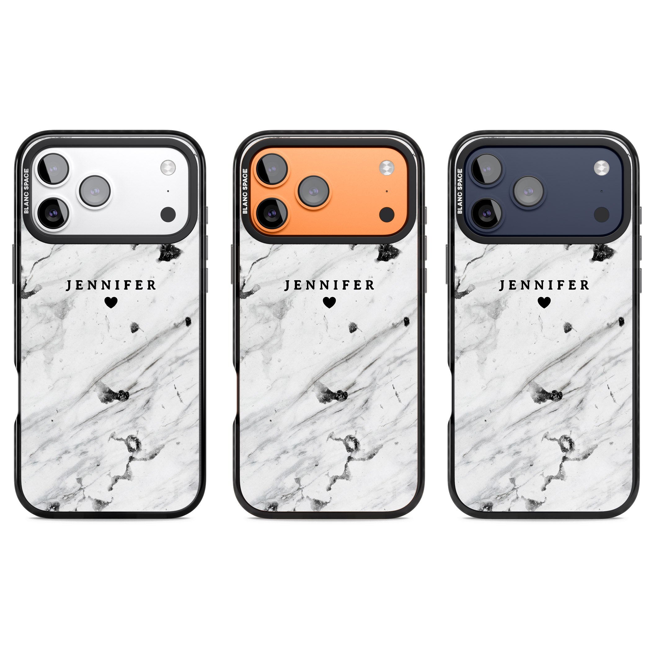 Personalised Marble Heart iPhone 17 Pro Impact Black Phone Case APT Impact Protection