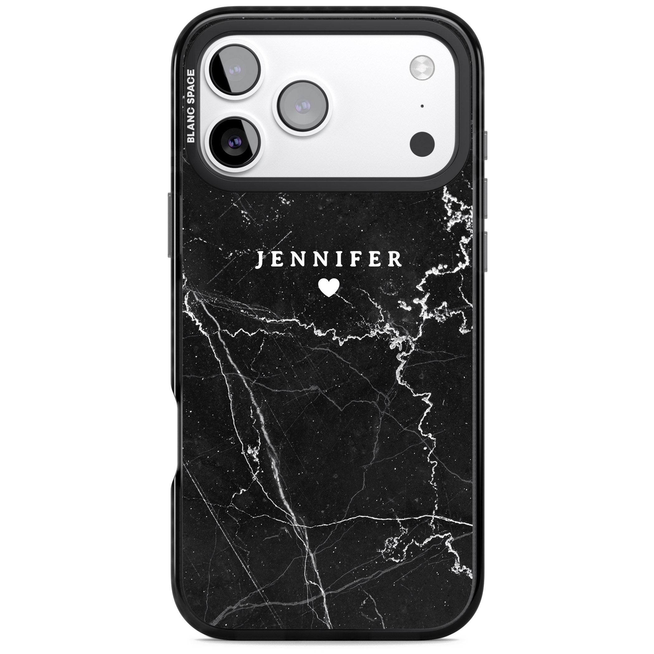 Personalised Black Marble iPhone 17 Pro Impact Black Phone Case