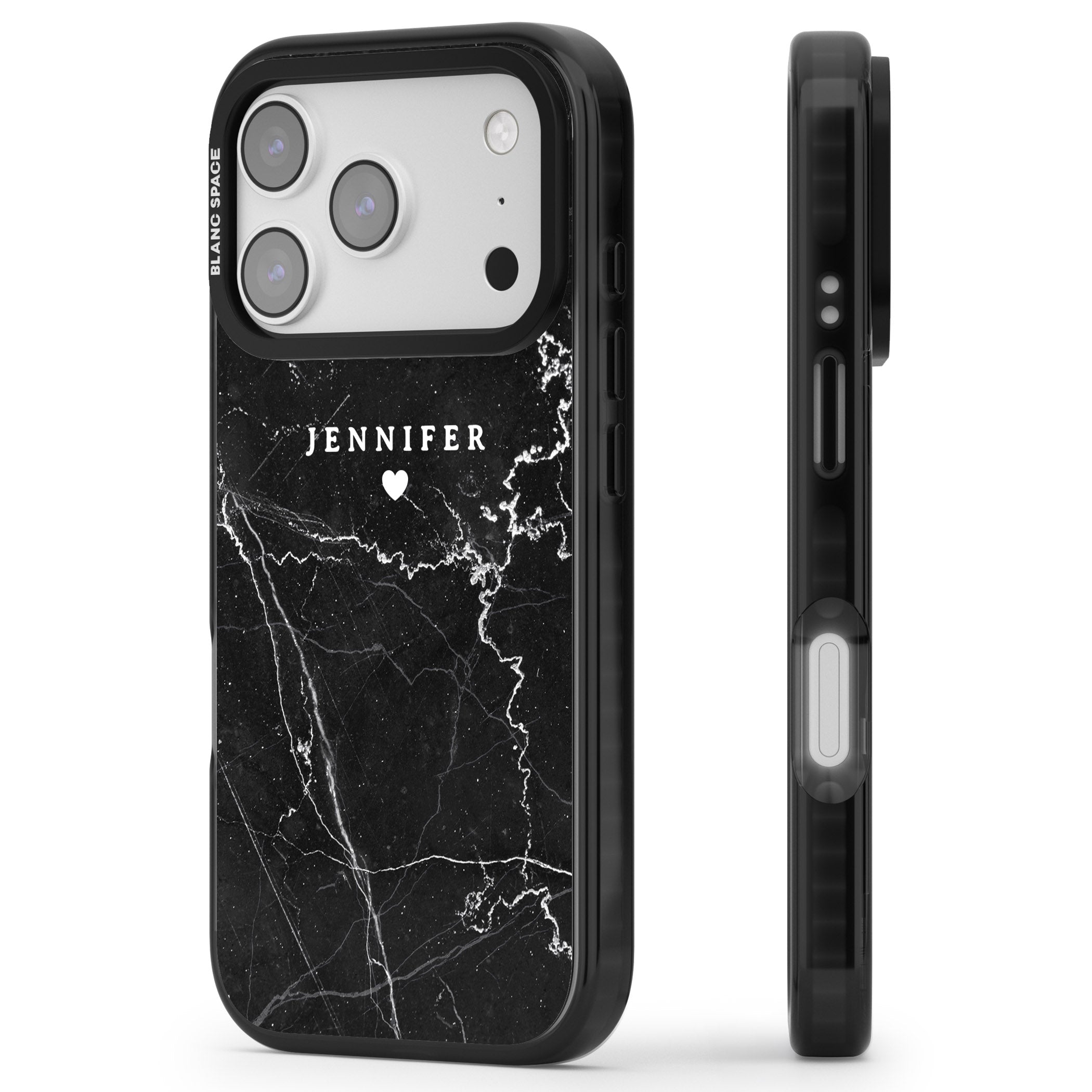 Personalised Black Marble iPhone 17 Pro Impact Black Phone Case Side Profile