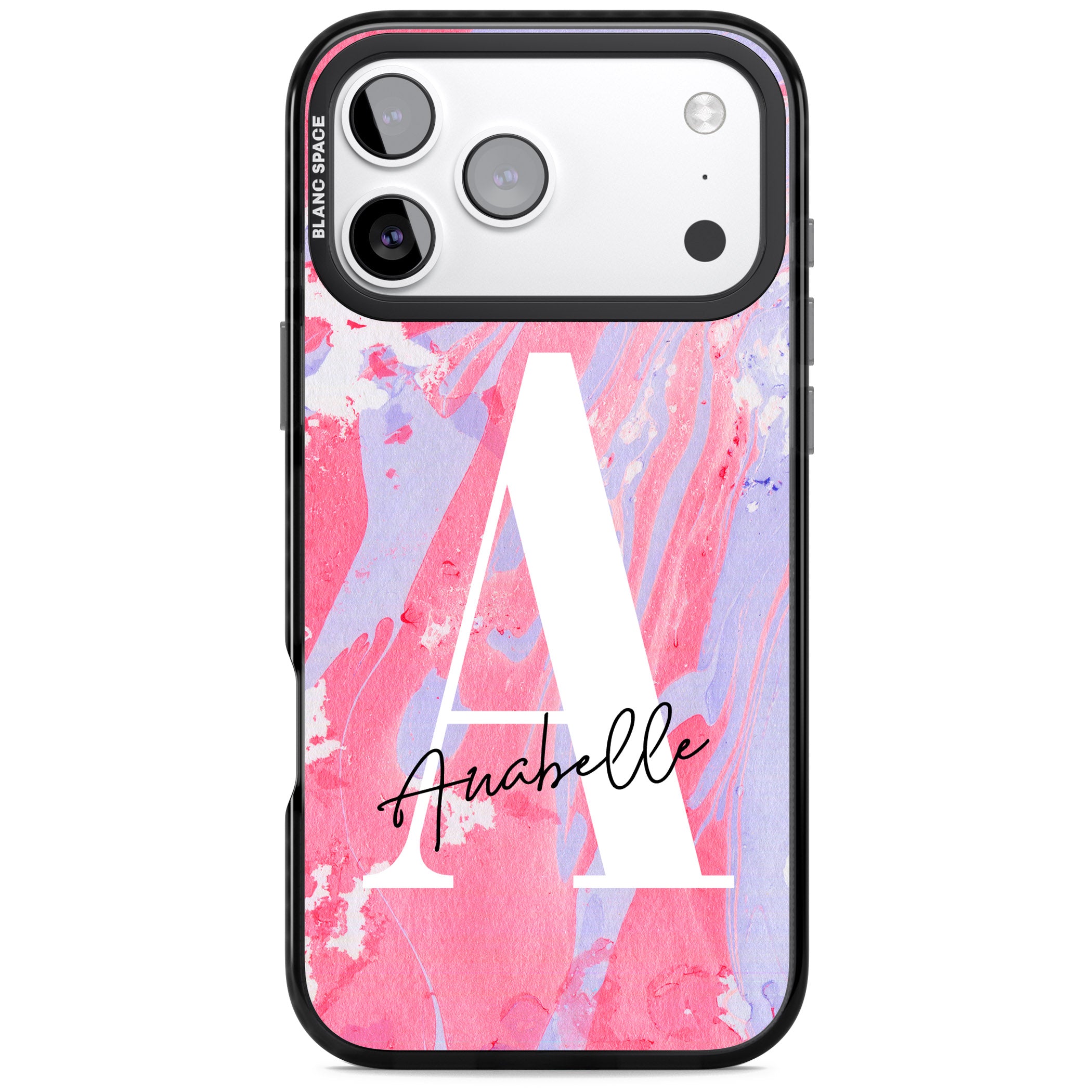Personalised Pink & Purple Marble iPhone 17 Pro Impact Black Phone Case