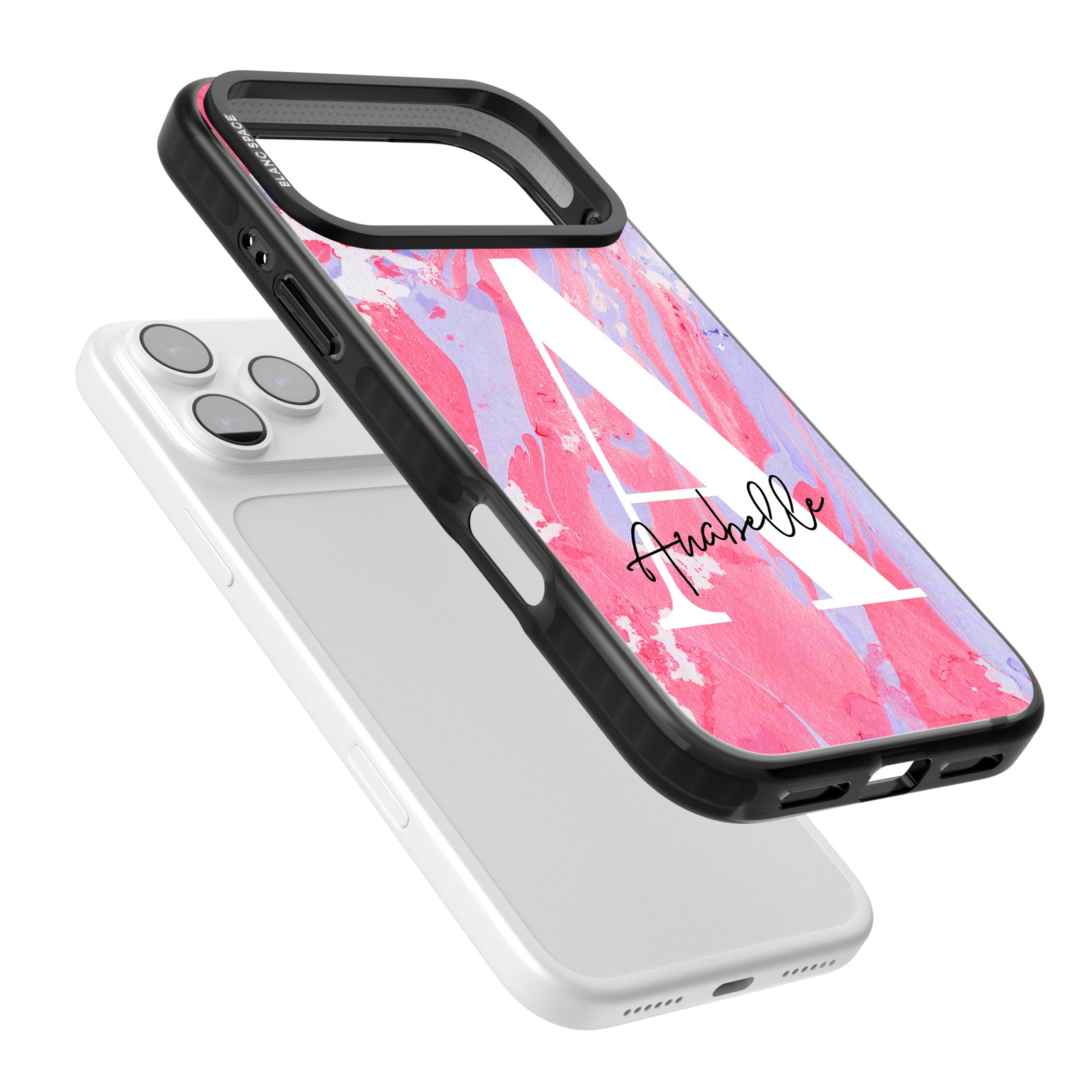 Personalised Pink & Purple Marble iPhone 17 Pro Impact Black Phone Case Colours