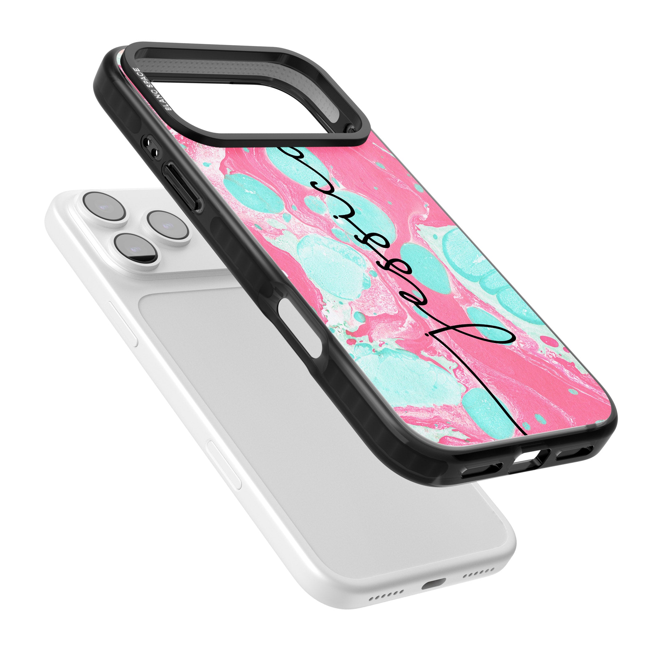 Personalised Turquoise & Pink Marbled iPhone 17 Pro Impact Black Phone Case Colours