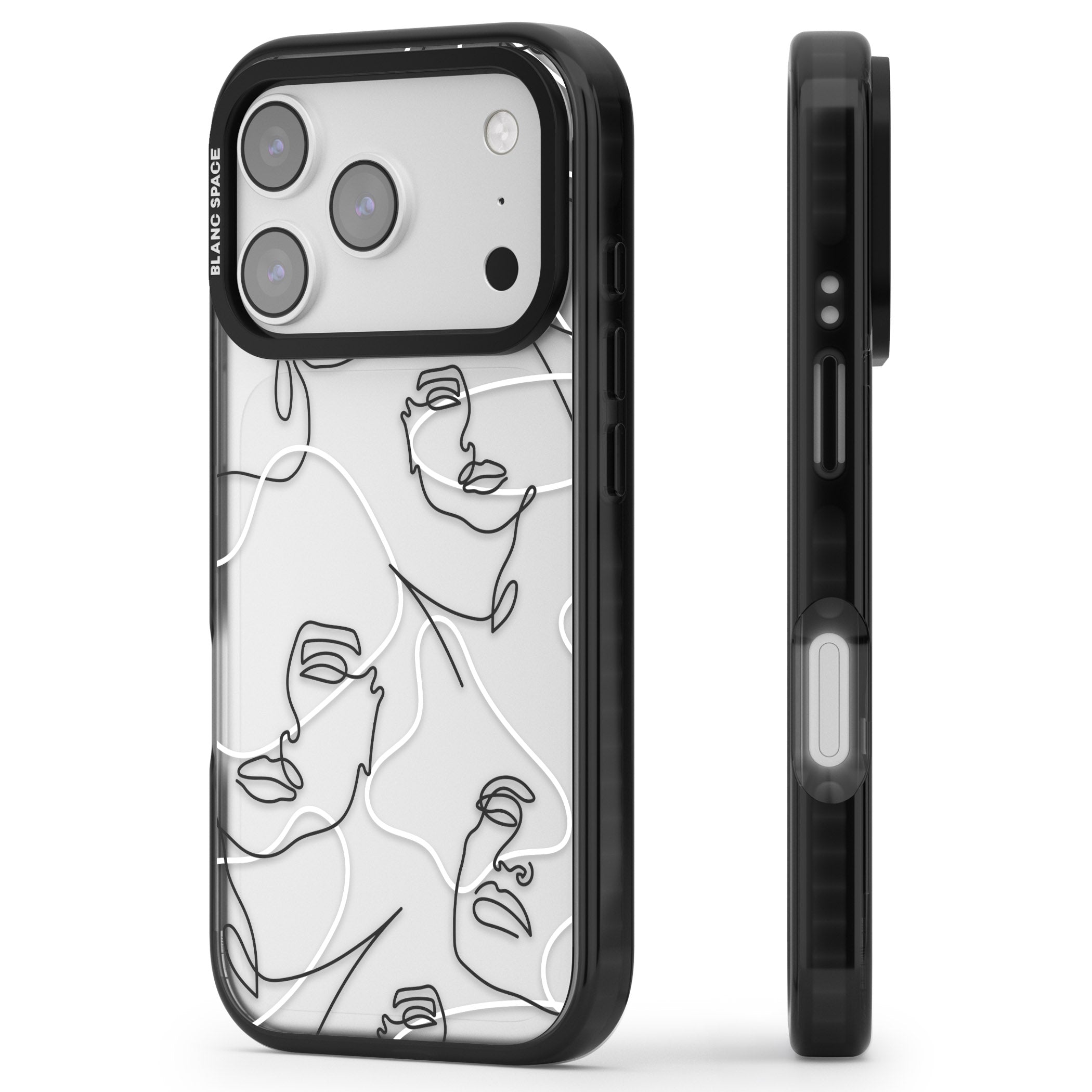 Personalised Abstract Faces iPhone 17 Pro Impact Black Phone Case Side Profile