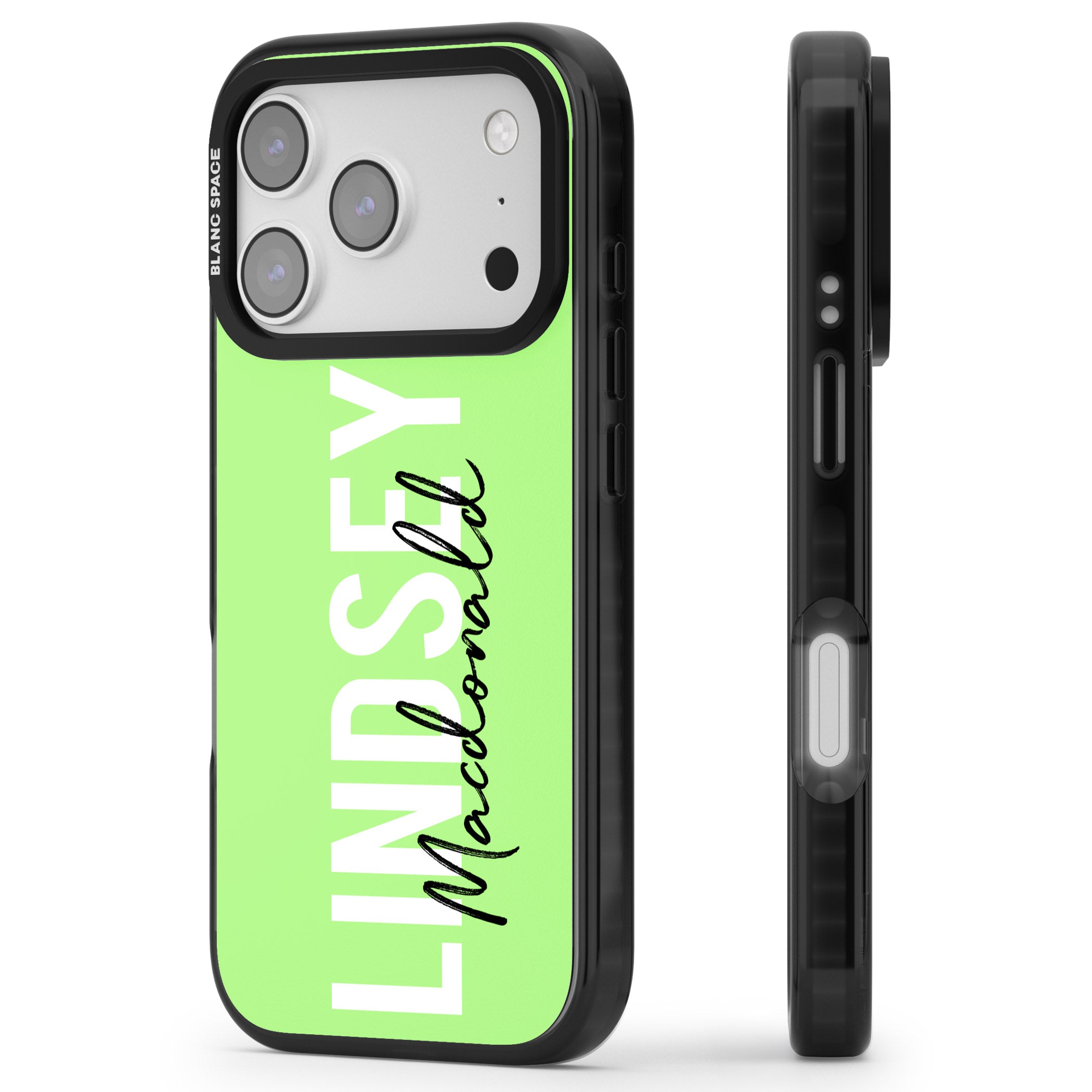 Personalised Bold Name: Lime iPhone 17 Pro Impact Black Phone Case Side Profile