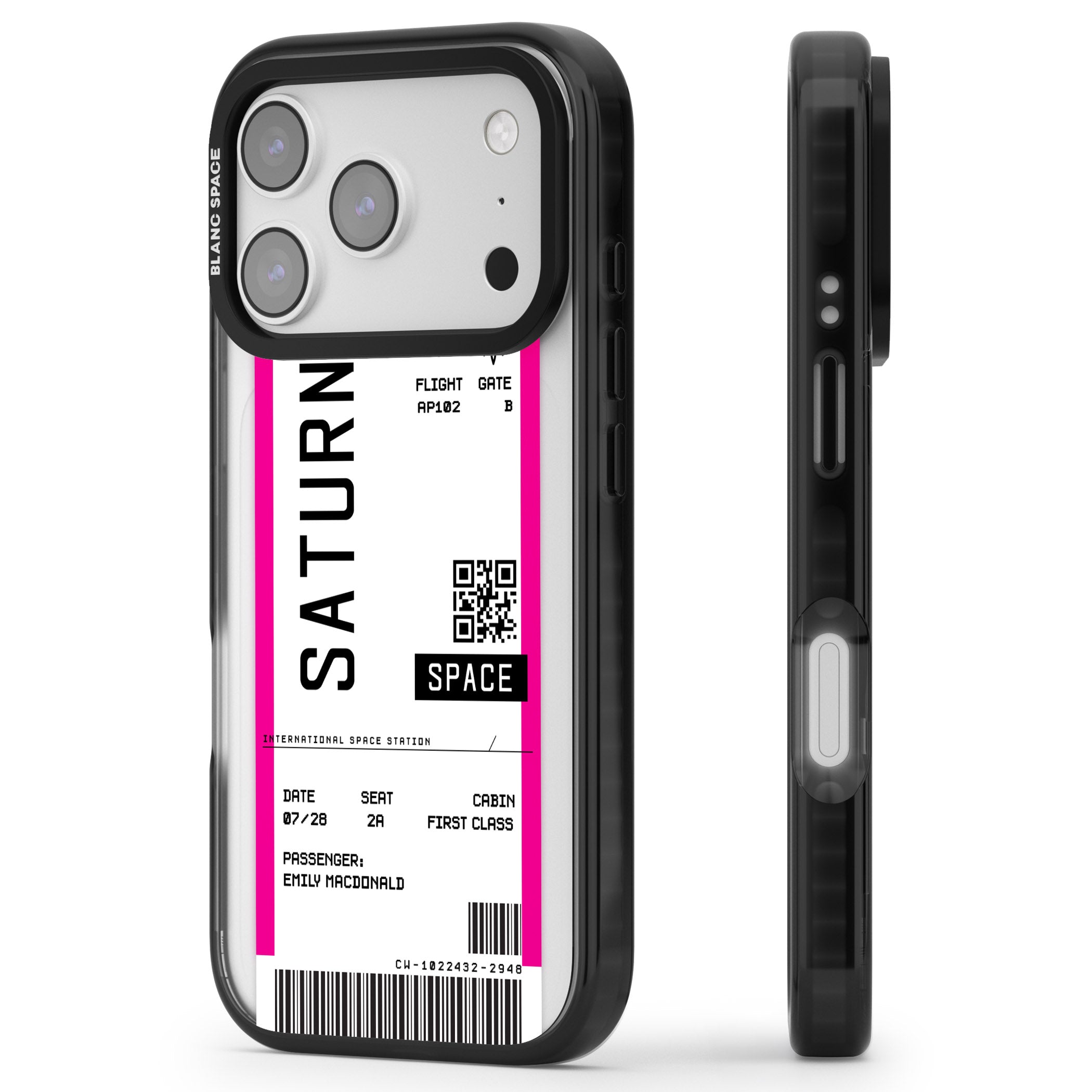 Personalised Saturn Travel Ticket iPhone 17 Pro Impact Black Phone Case Side Profile