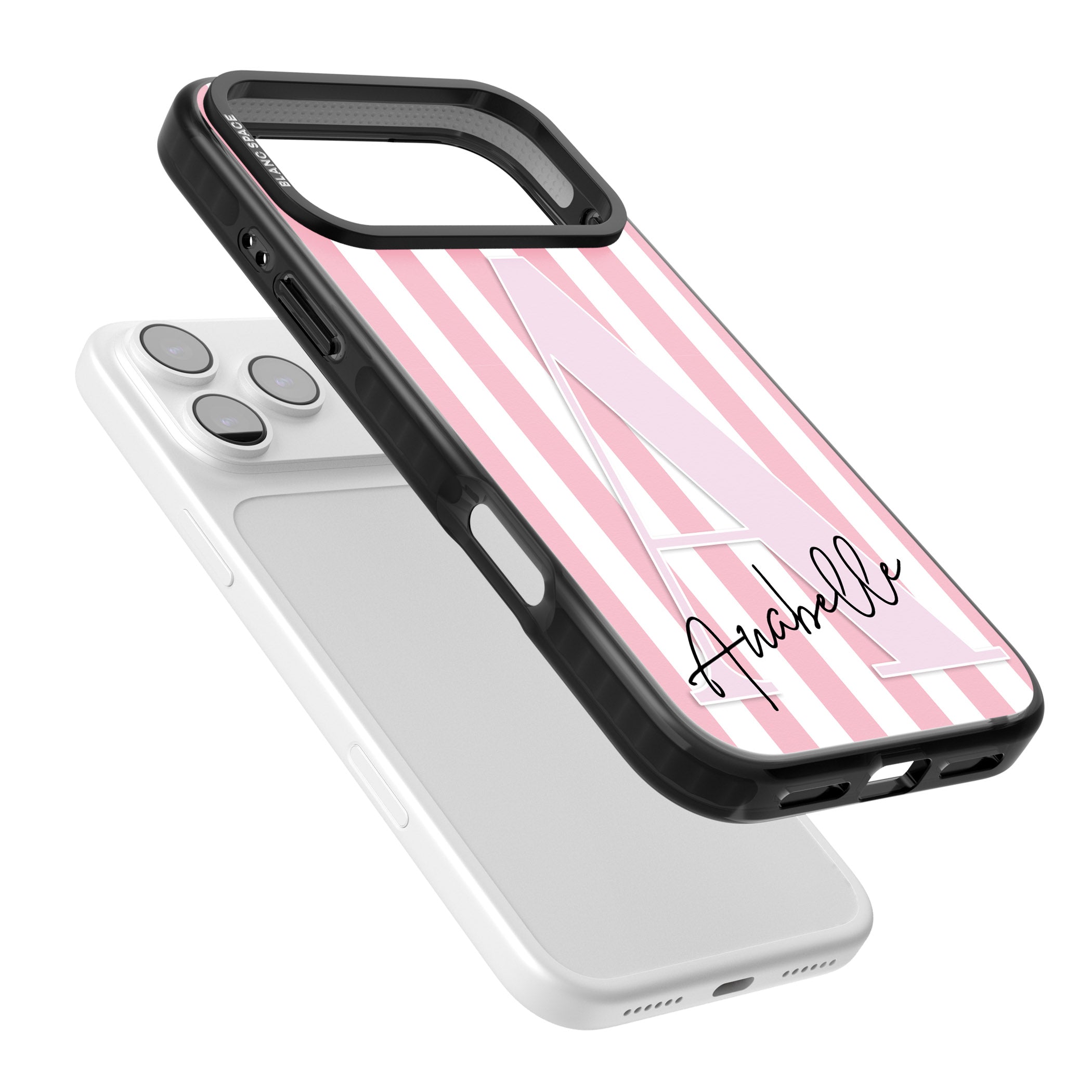 Personalised Pink Stripes & Monogram iPhone 17 Pro Impact Black Phone Case Colours