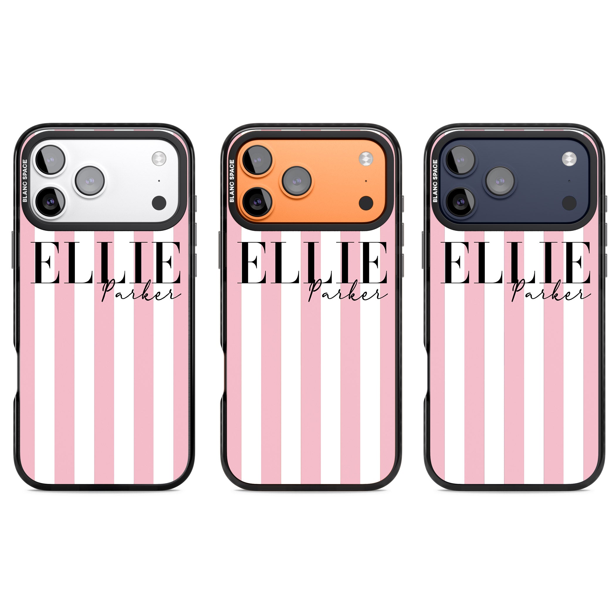 Personalised Pink Stripes iPhone 17 Pro Impact Black Phone Case APT Impact Protection